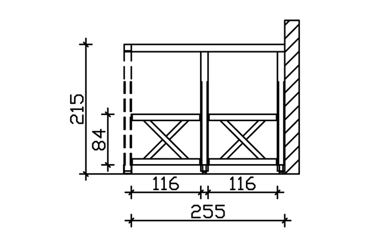Seitenwand Andreaskreuz 255 x 210 cm, Douglasie, nussbaum