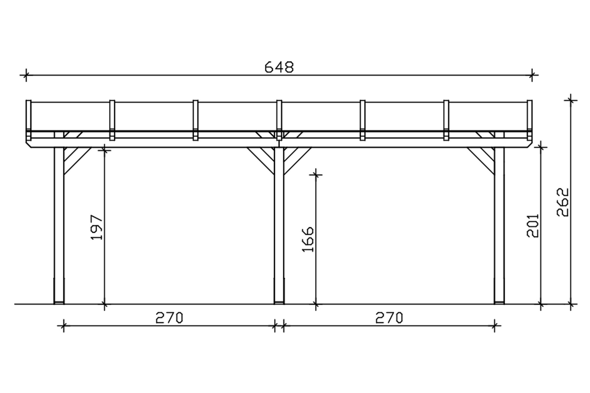 Terrace roof Siena 648 x 300 cm, glulam, colour pre-treated light oak