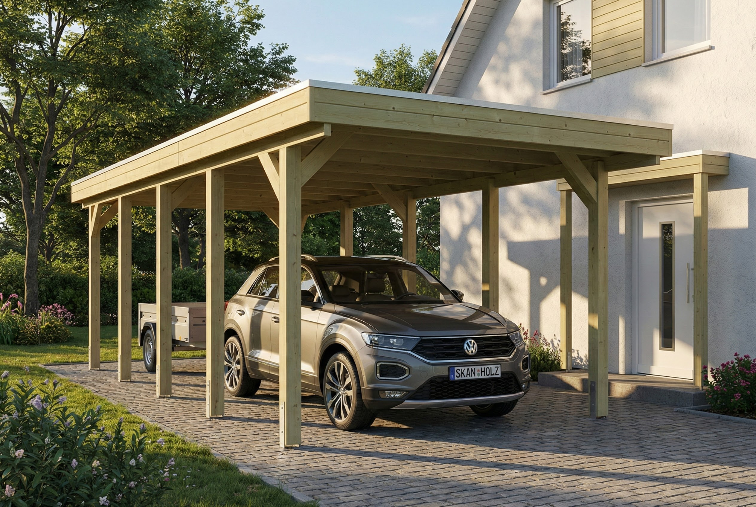 Carport Friesland 320 x 860 cm, met dakplaten, groen geïmpregneerd