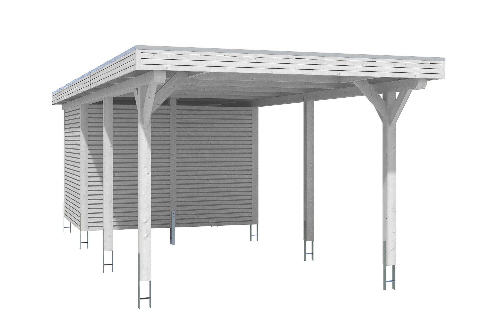 Carport Spessart 355 x 846 cm, met bergruimte, gelakt in wit, met Aluminium dakplaten