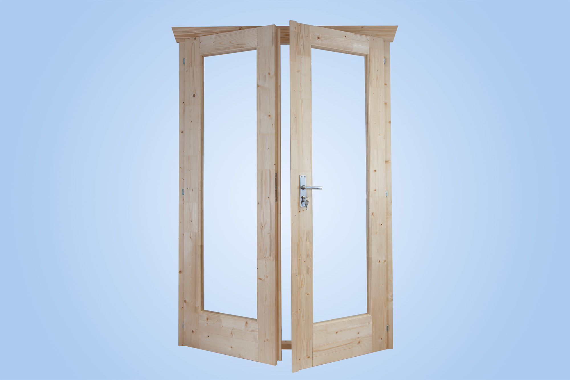 Doppeltür von außen geöffnet, Darstellung ohne Sprossen