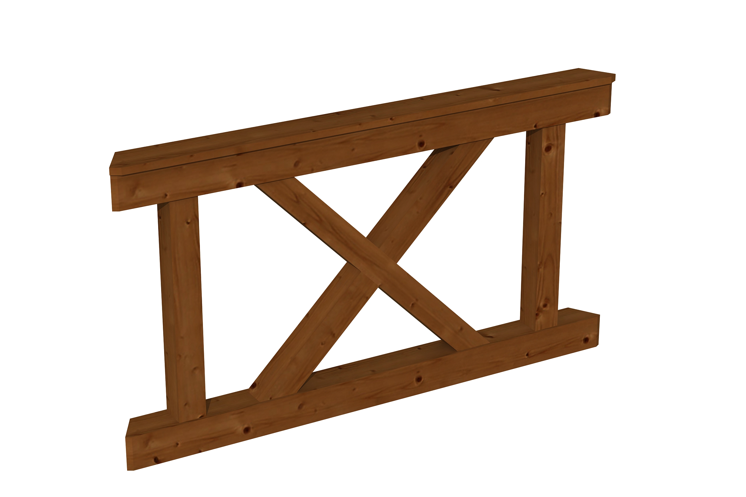 Leuning met andreaskruisen 150 x 84 cm, voor Nice 2, gelakt in noten