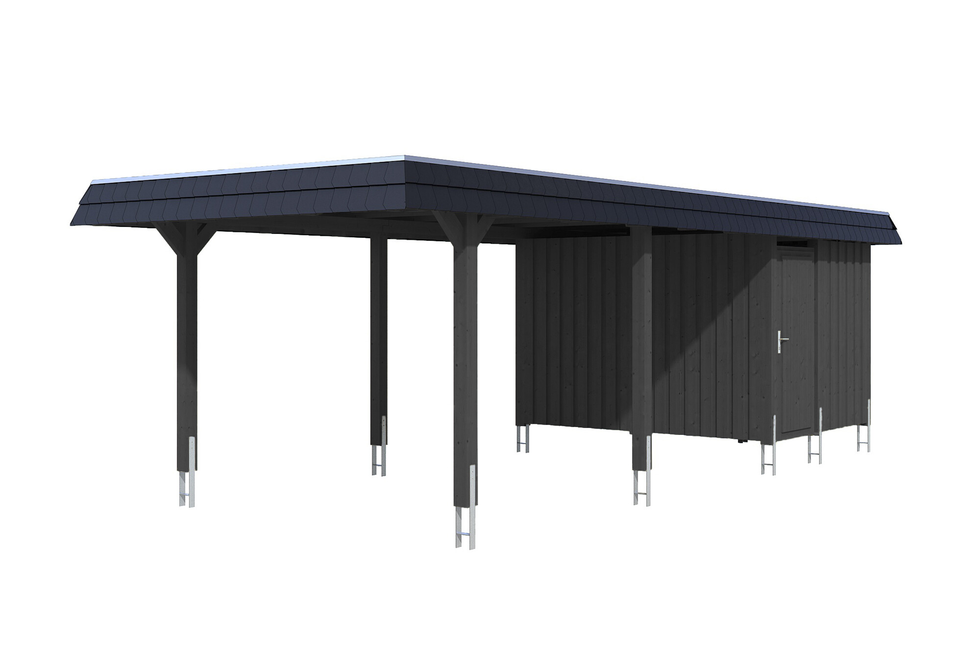Produktbild: Carport Wendland 362 x 870 cm, mit Abstellraum, mit schwarzer Blende, farblich behandelt in anthrazit