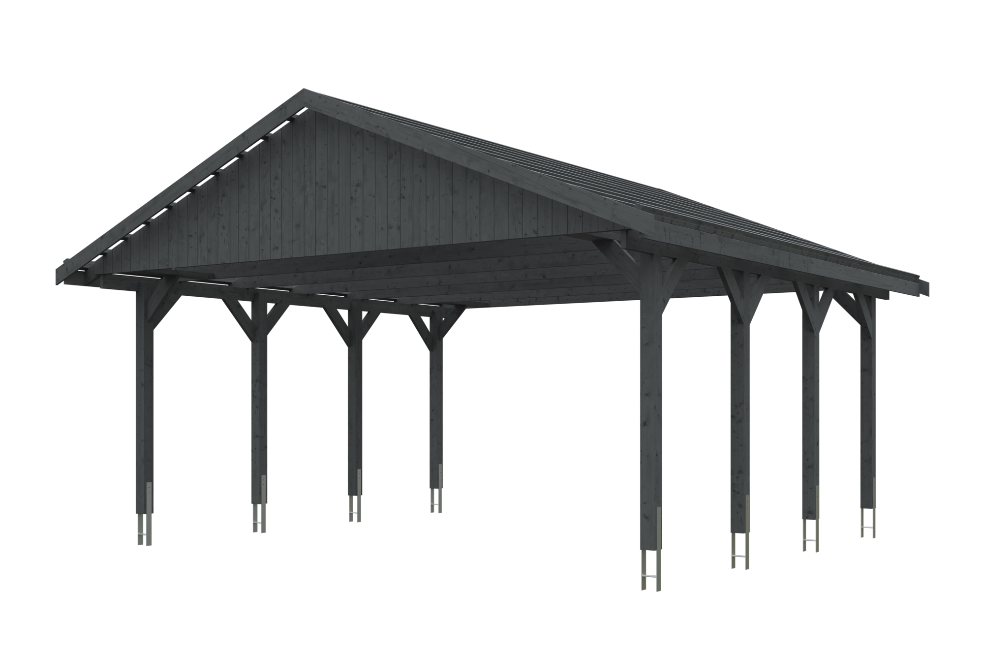 Carport Wallgau 620 x 600 cm, gelakt in leigrijs, met daklatten