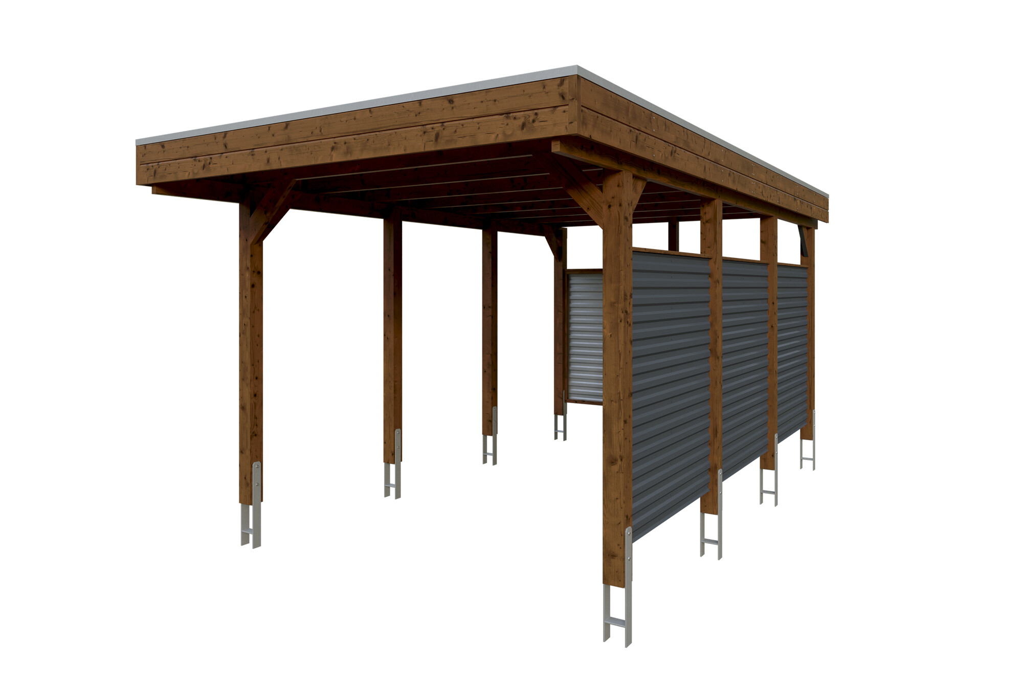 Carport Friesland Hybrid Set 11, 314 x 555 cm mit Rück- und Seitenwand, nussbaum