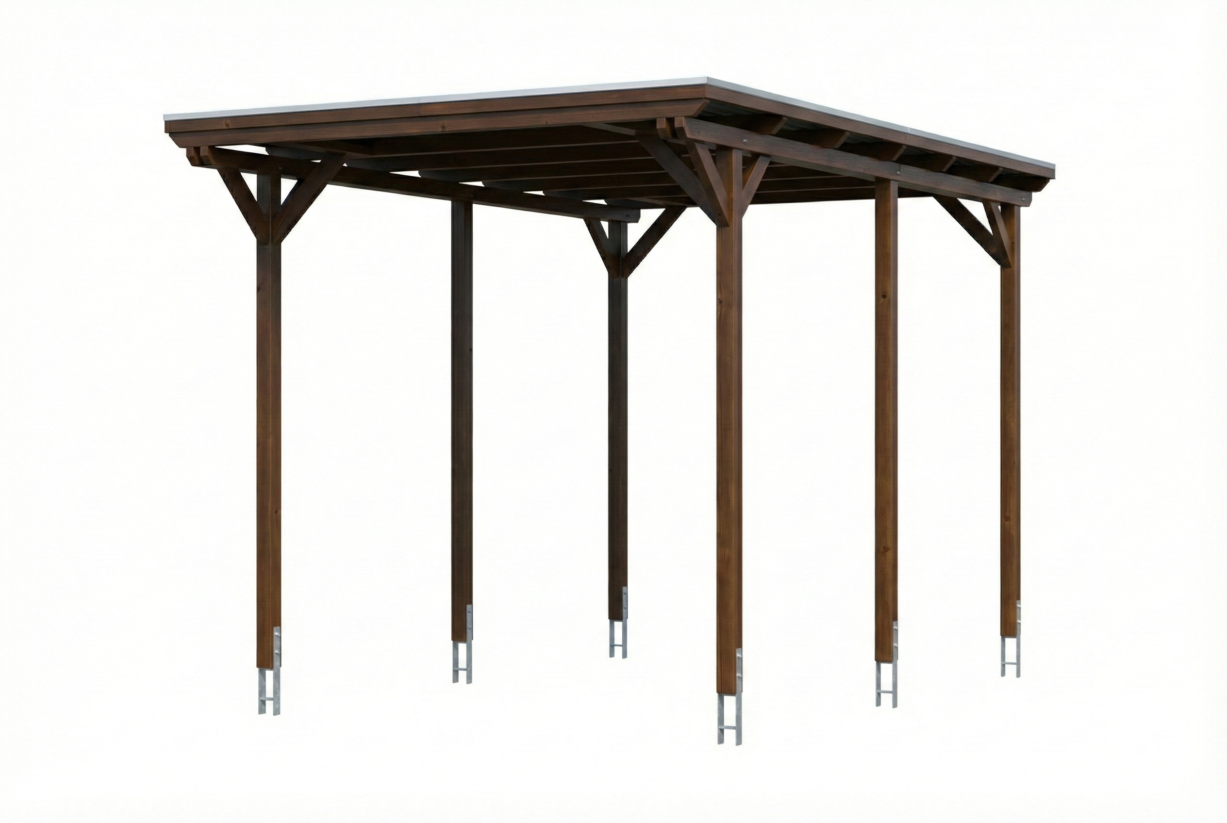 Carport Emsland Caravan 402 x 604 cm, stalen dakplaten met antiek condensvlies, walnoot