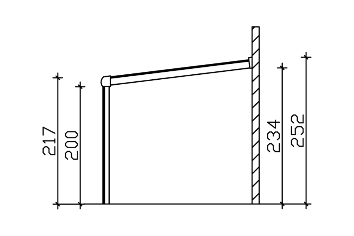 Grafik (Schnitt): Terrassenüberdachung Modena, Tiefe 257 cm