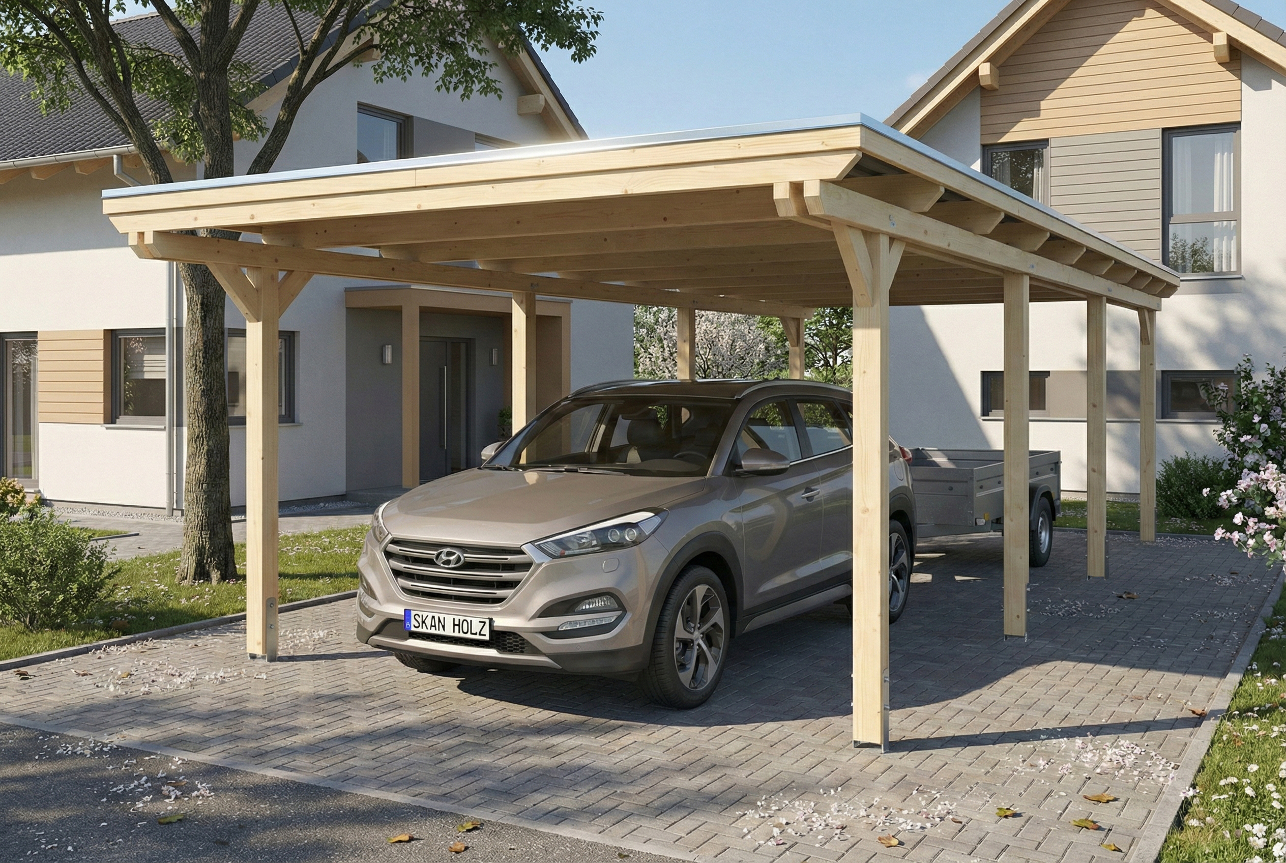 Carport Emsland 402 x 846 cm, stalen dakplaten met anticondensvlies, naturel