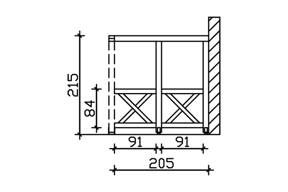 Seitenwand Andreaskreuz (WA) 205 x 210 cm, Fichte, anthrazit