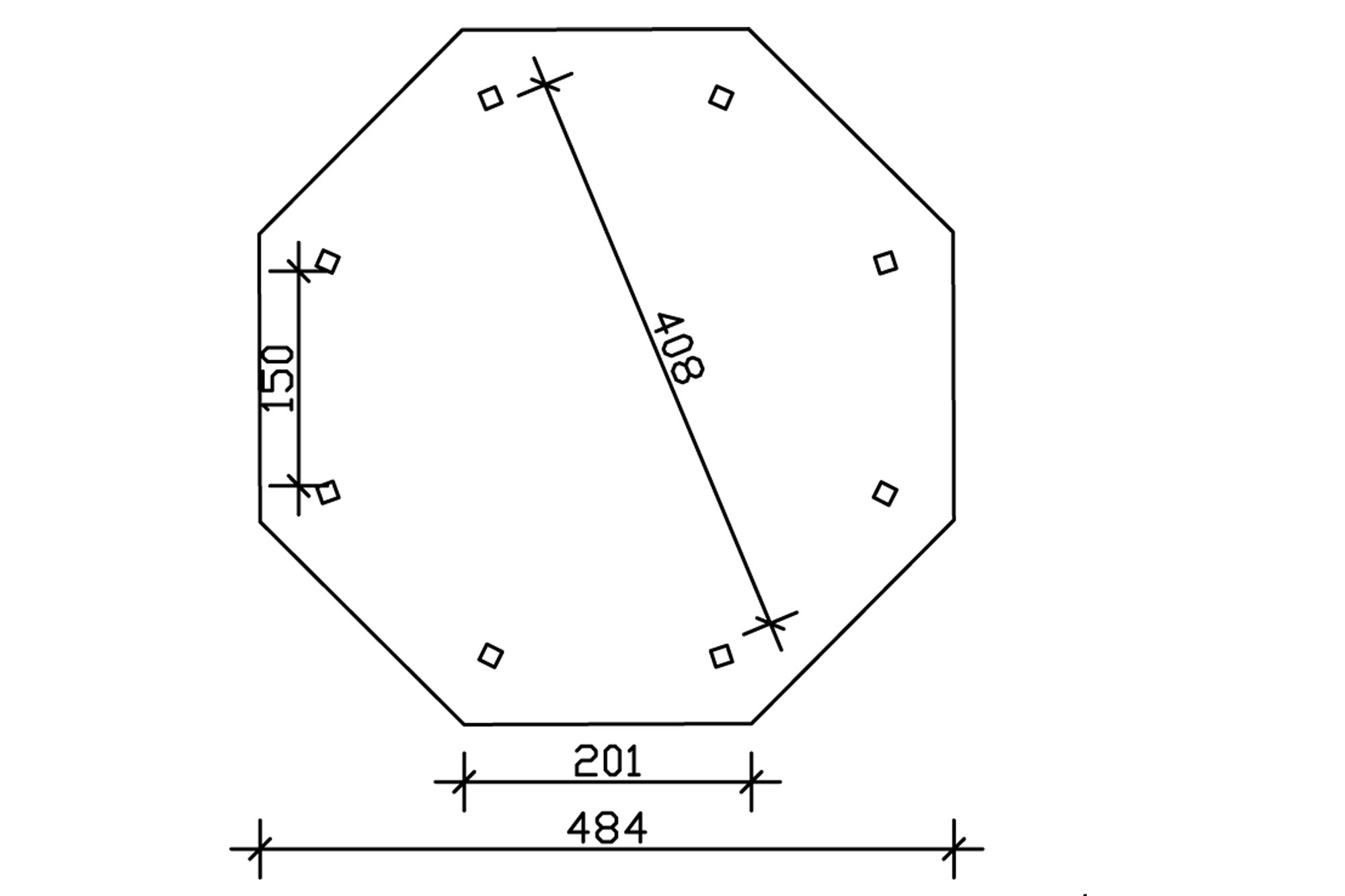 Paviljoen Lyon maat 2, Ø 484 cm, achthoekig, onbehandeld