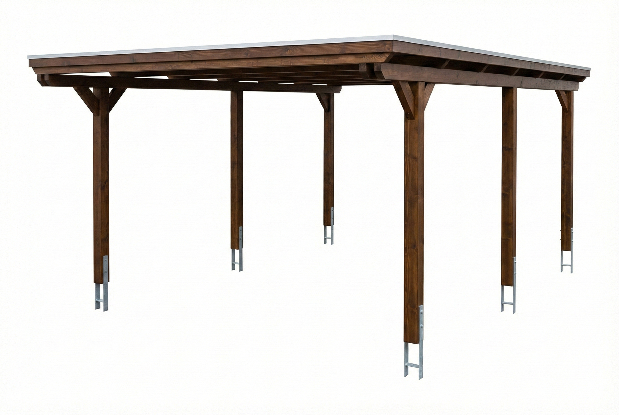Carport Emsland 402 x 604 cm, stalen dakplaten met antiek condensvlies, walnoot