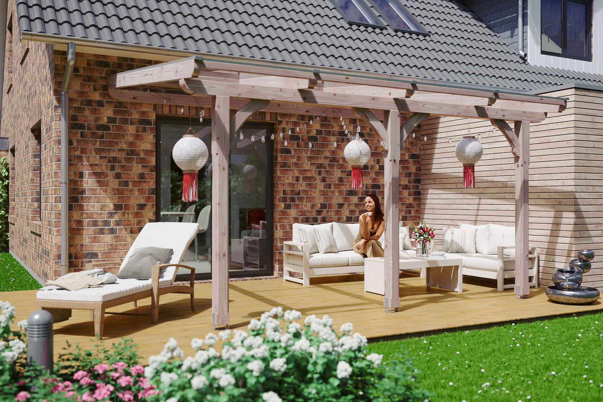 Ambientebild: Terrassenüberdachung Rimini, Breite 434 cm, unbehandelt