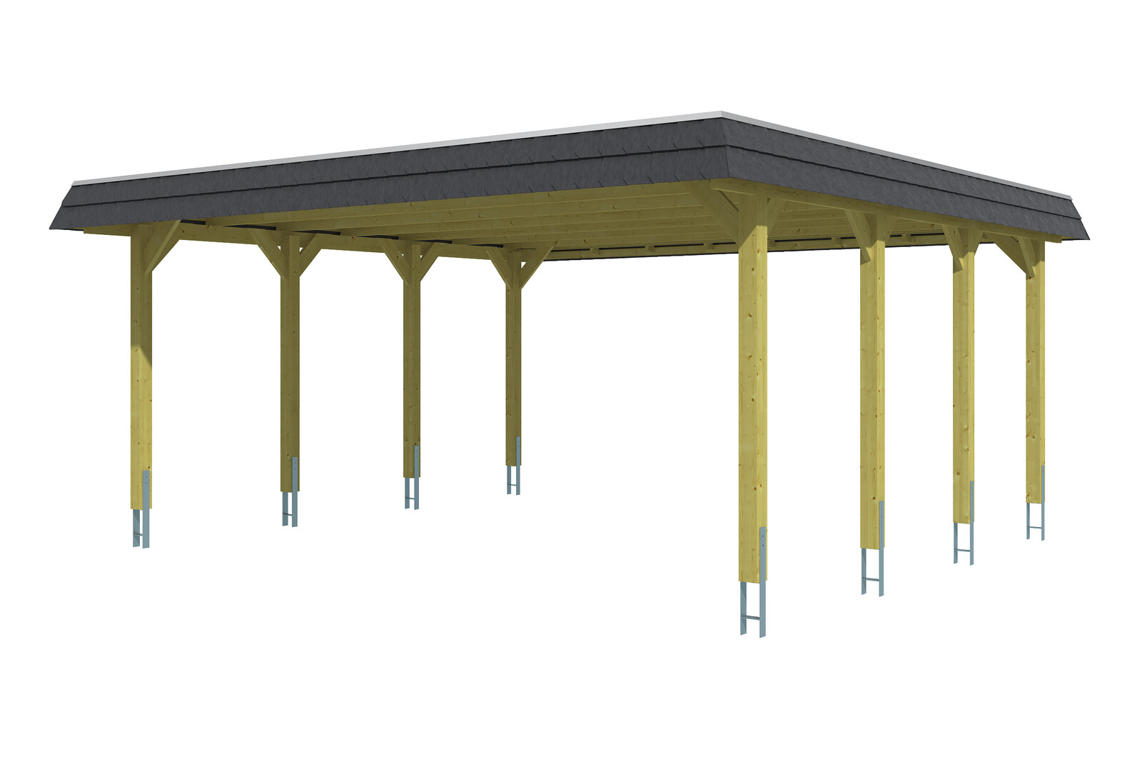 Carport Spreewald, zwarte plaat met leisteenuiterlijk 585 x 589 cm, groen geïmpregneerd, met Aluminium dakplaten