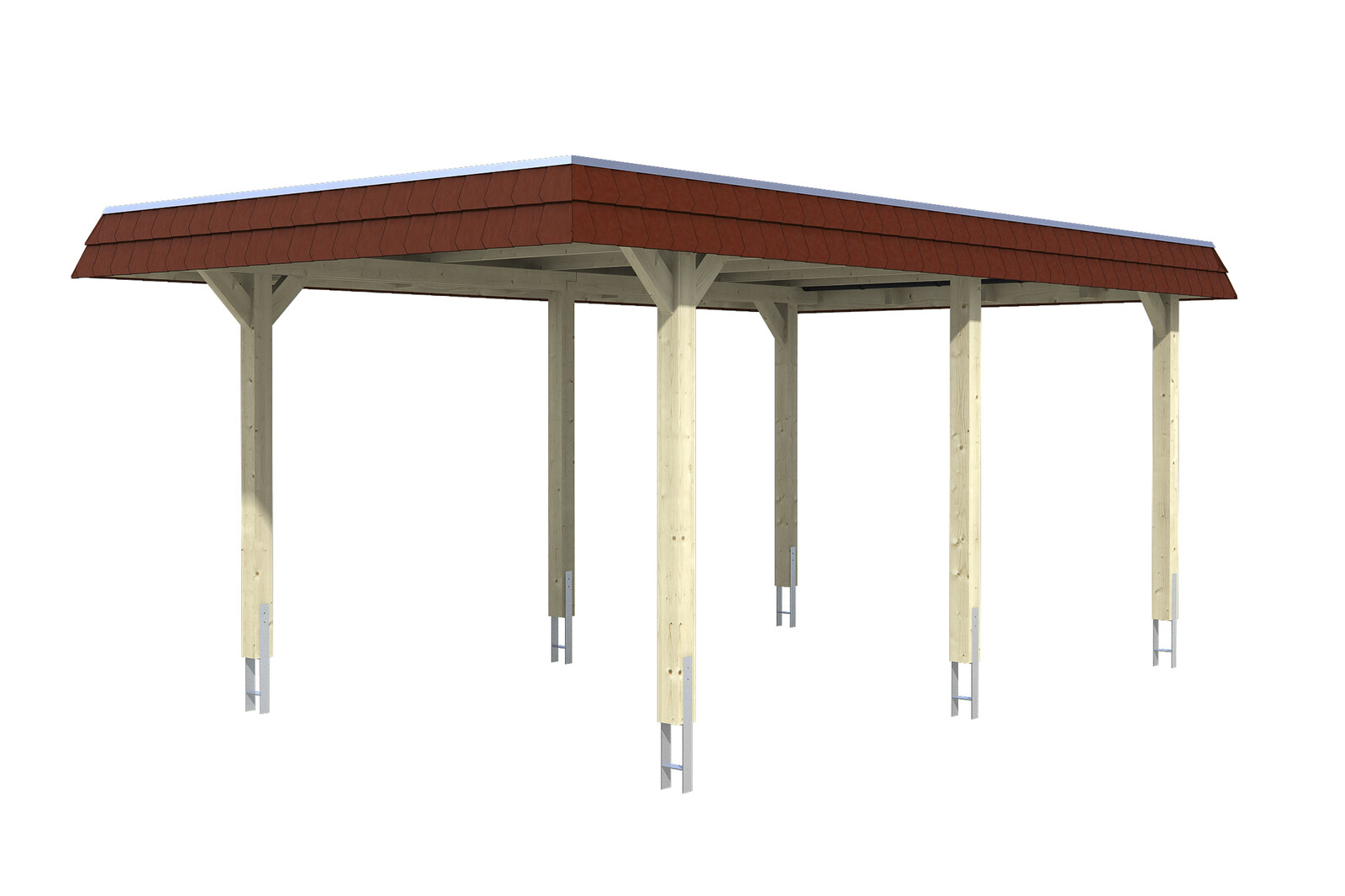 Carport Wendland 362 x 628 cm mit EPDM-Dach, rote Blende