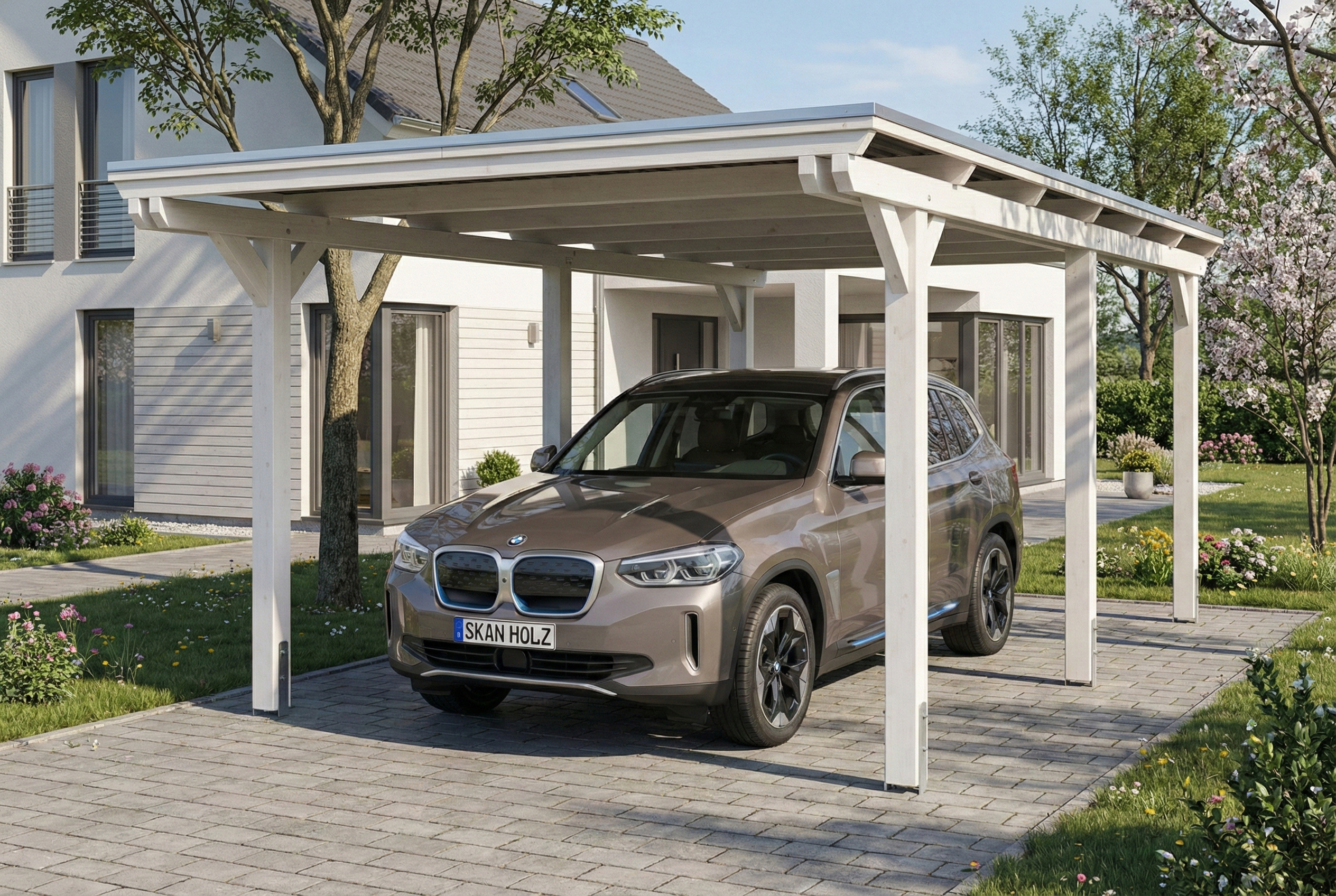 Carport Emsland 340 x 604 cm avec toit EPDM, blanc