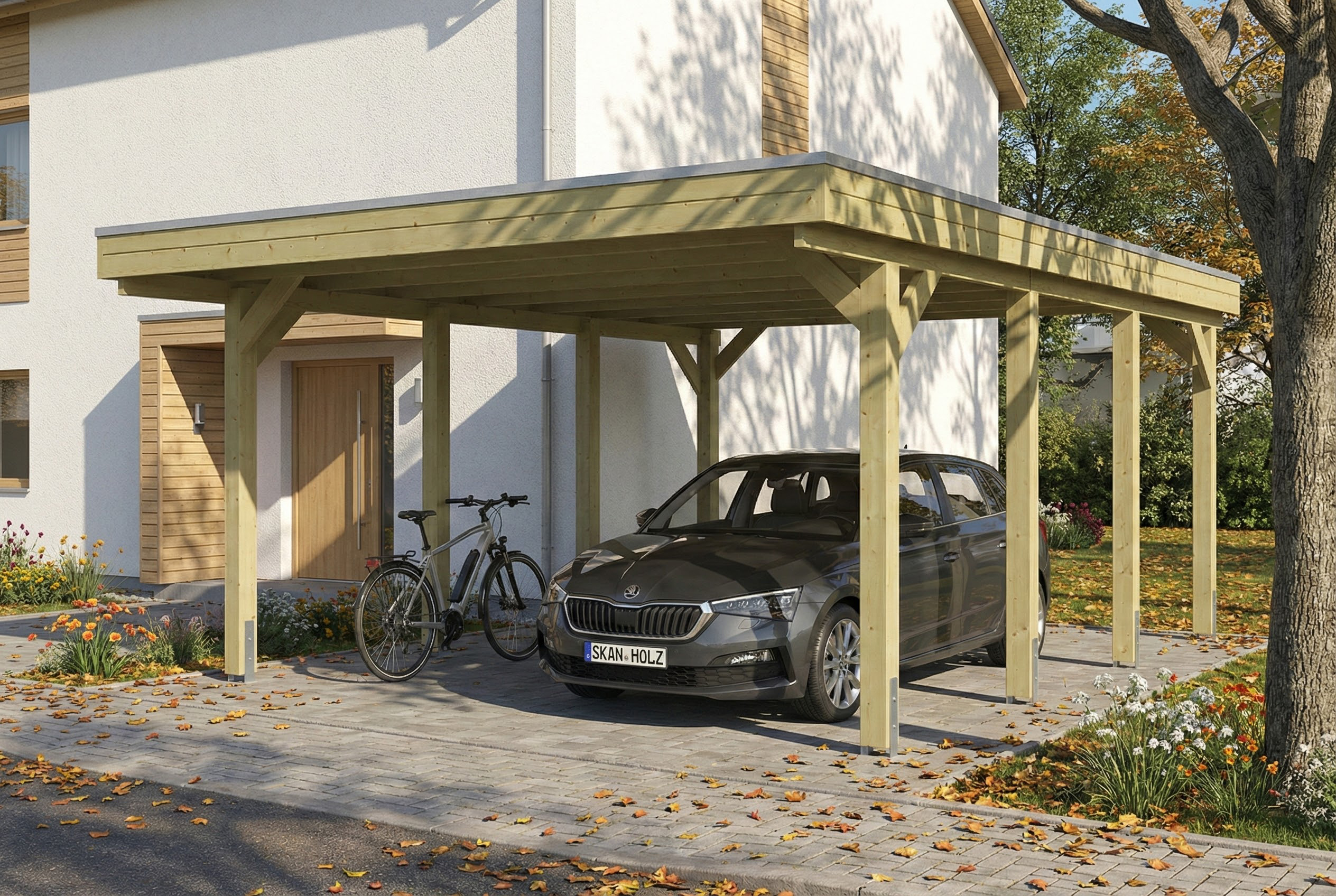 Carport Friesland 402 x 555 cm, met dakplaten, groen geïmpregneerd