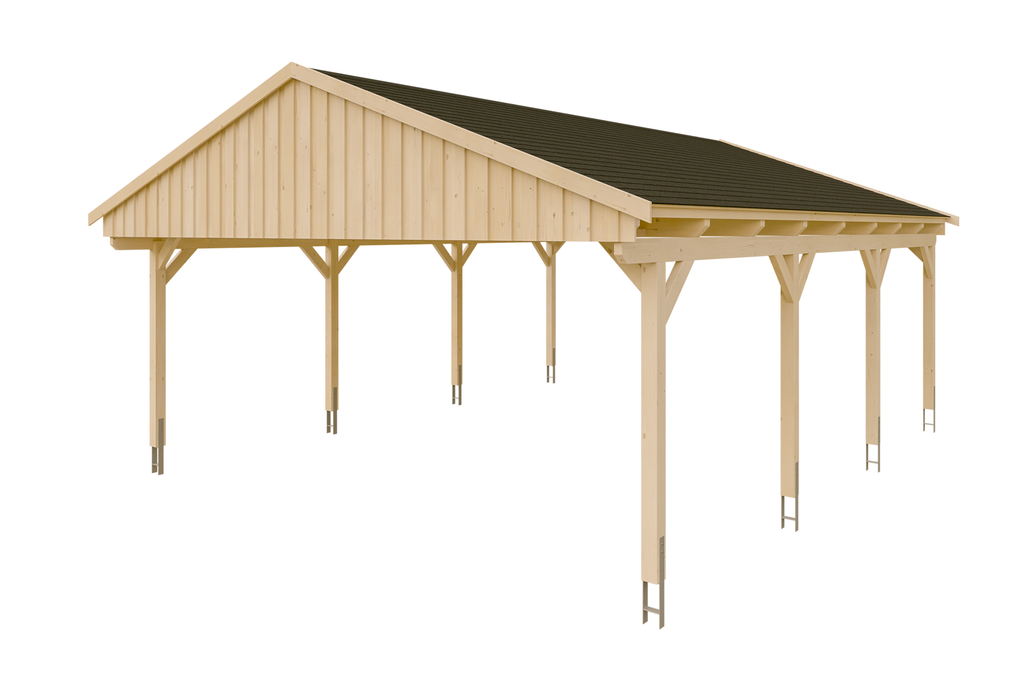 Produktbild: Carport Fichtelberg 618 x 808 cm, mit schwarzen Dachschindeln