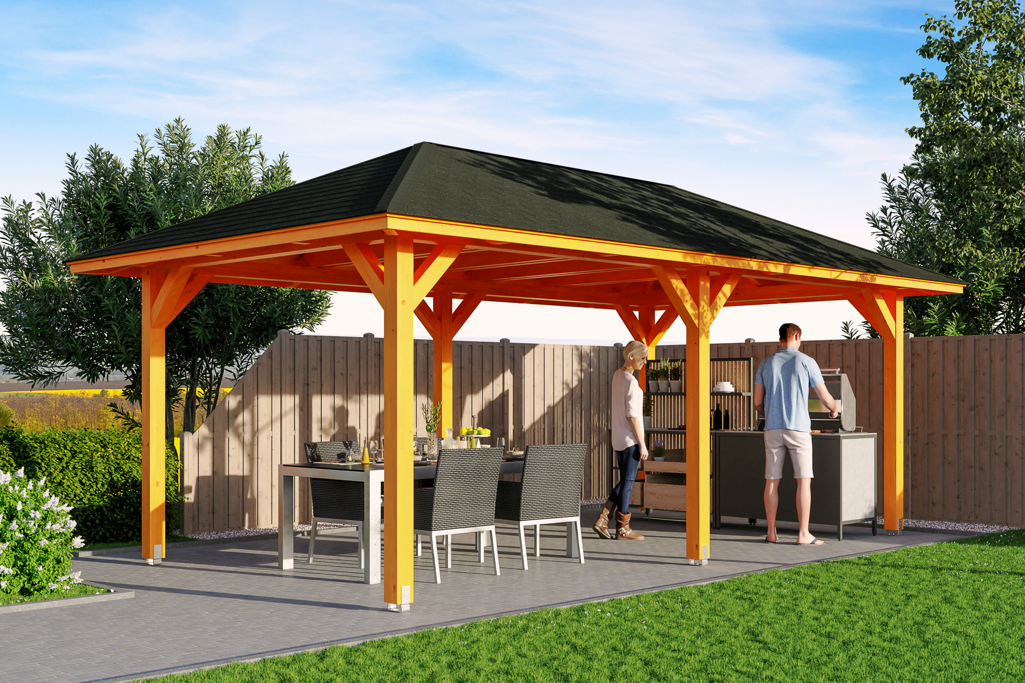 Gazebo Orleans 1, glulam, pre-treated light oak