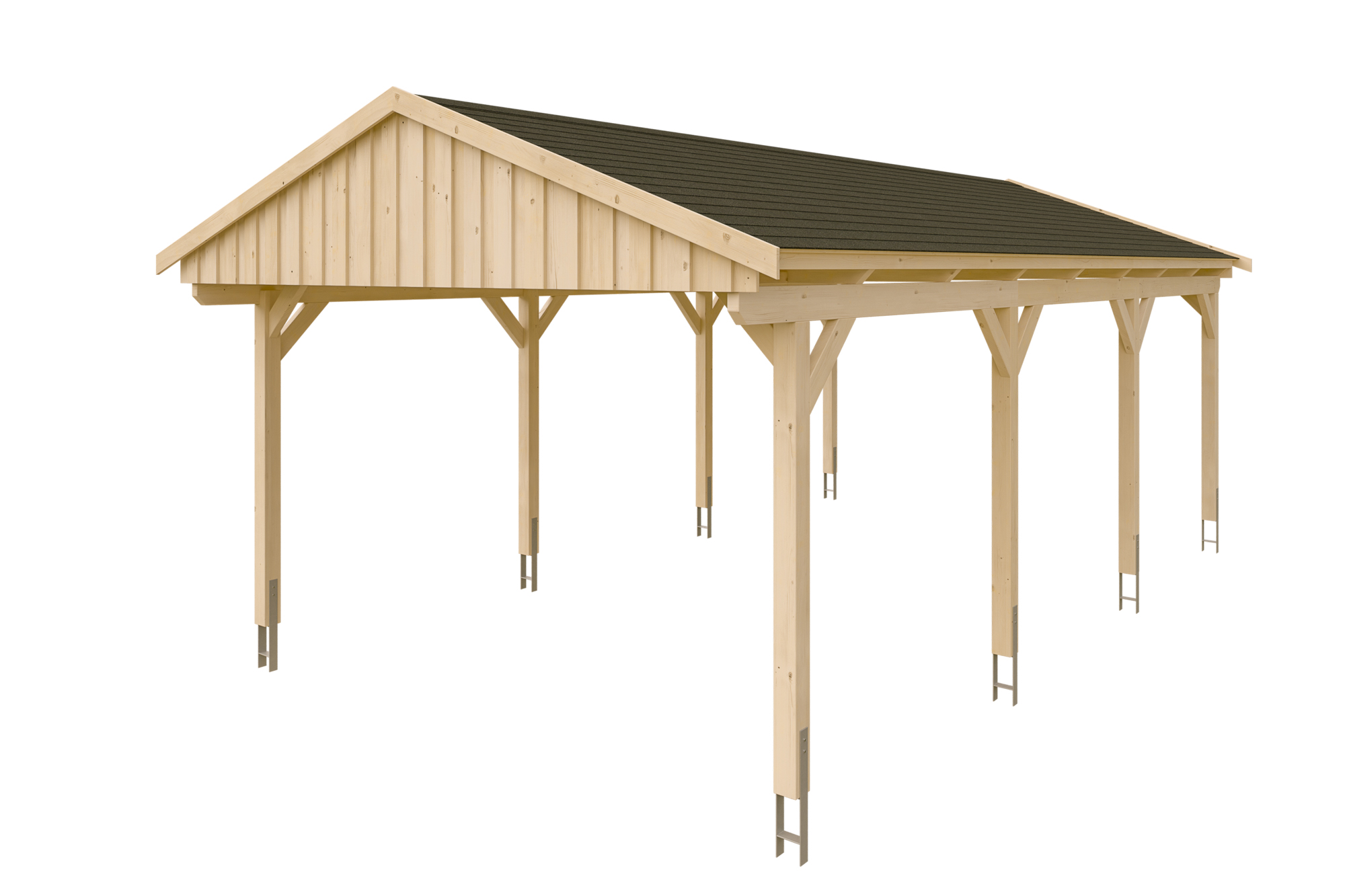 Produktbild: Carport Fichtelberg 423 x 808 cm, mit schwarzen Dachschindeln