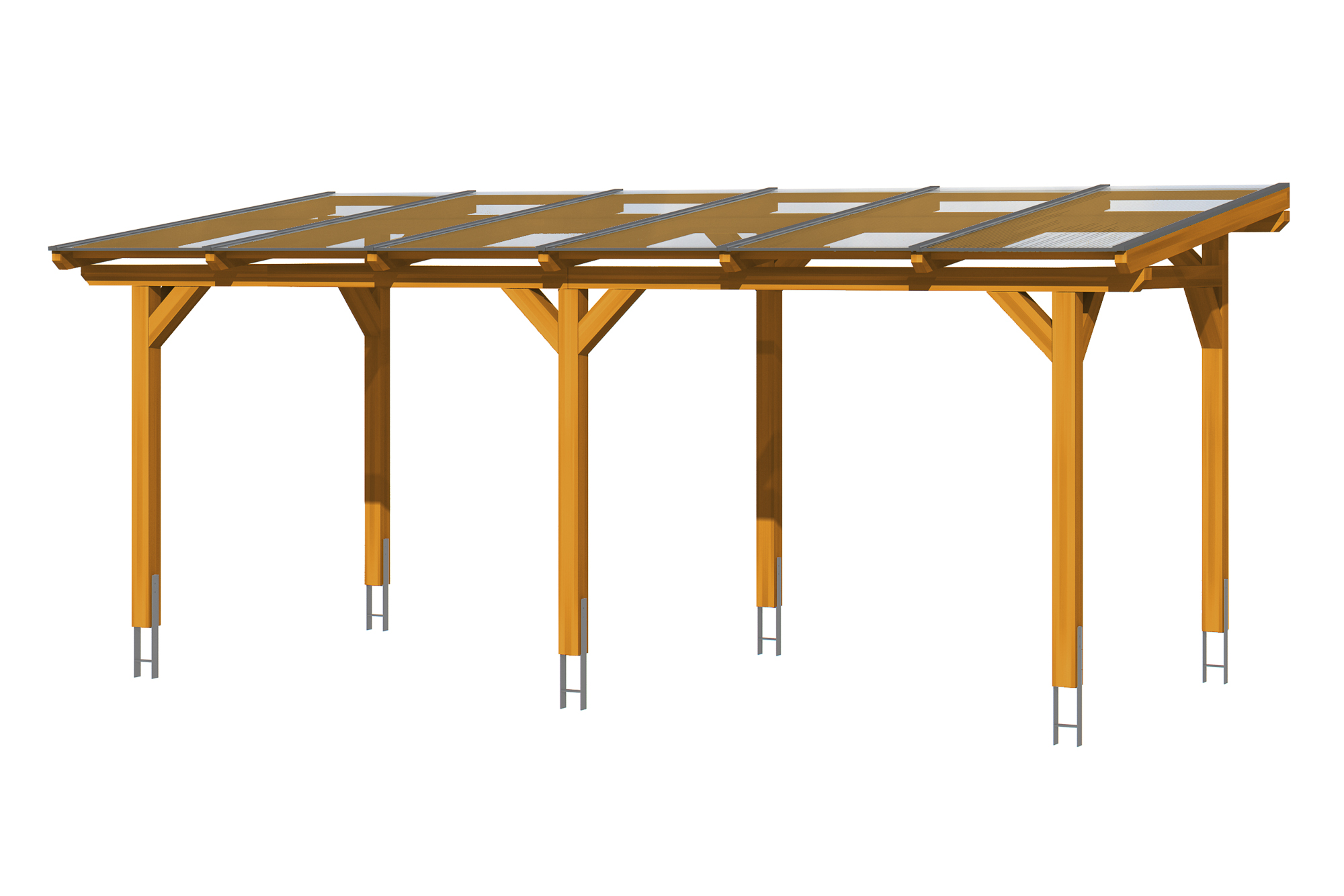 Terrace roof Siena 648 x 300 cm, glulam, colour pre-treated light oak