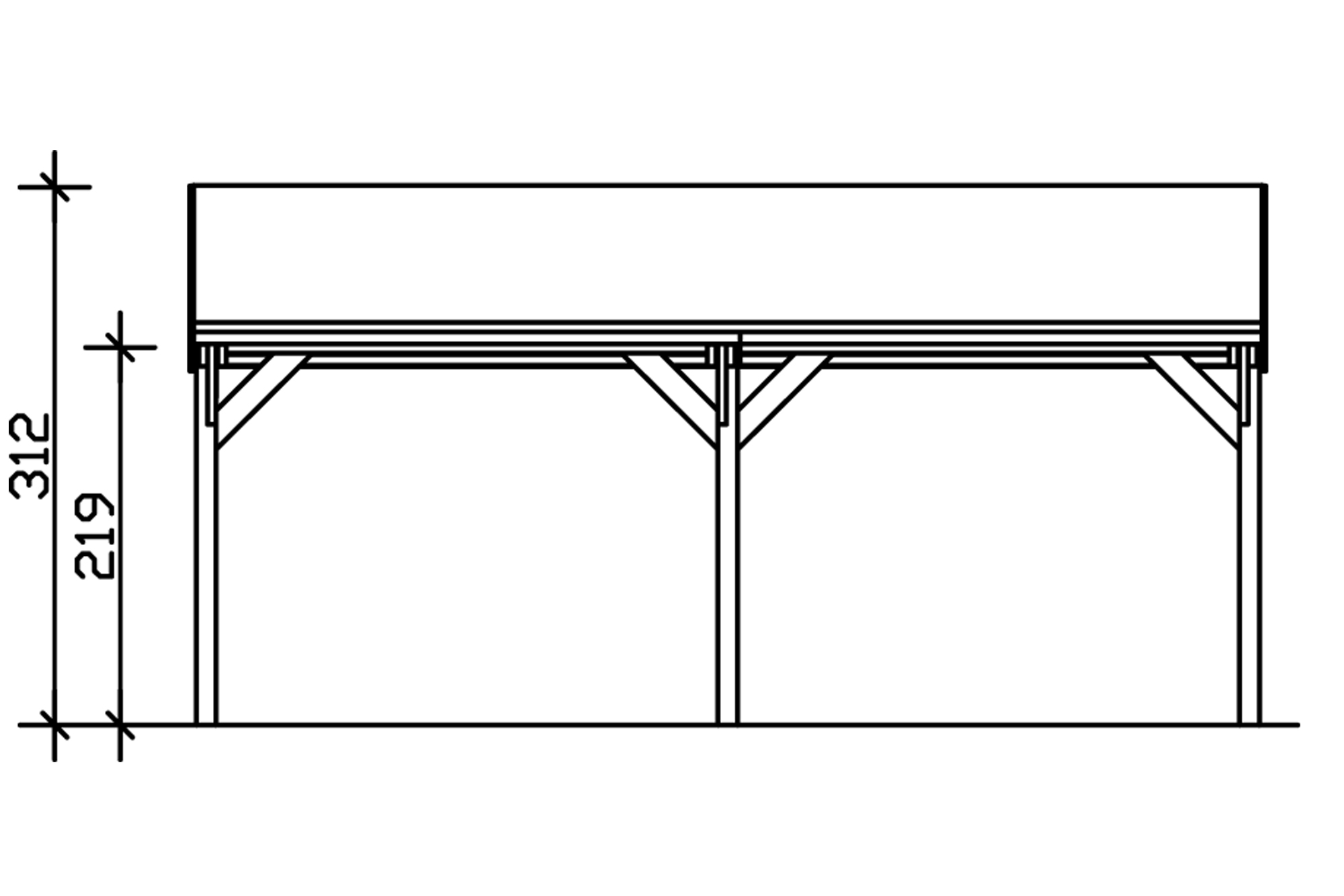 Grafik (Vorderansicht): Carport Harz 624 x 560 cm