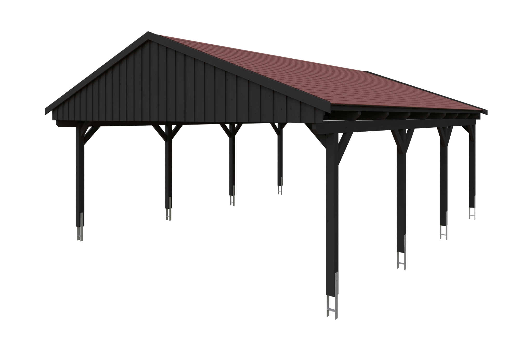 Produktbild: Carport Fichtelberg 618 x 808 cm, farblich behandelt in anthrazit, mit roten Dachschindeln