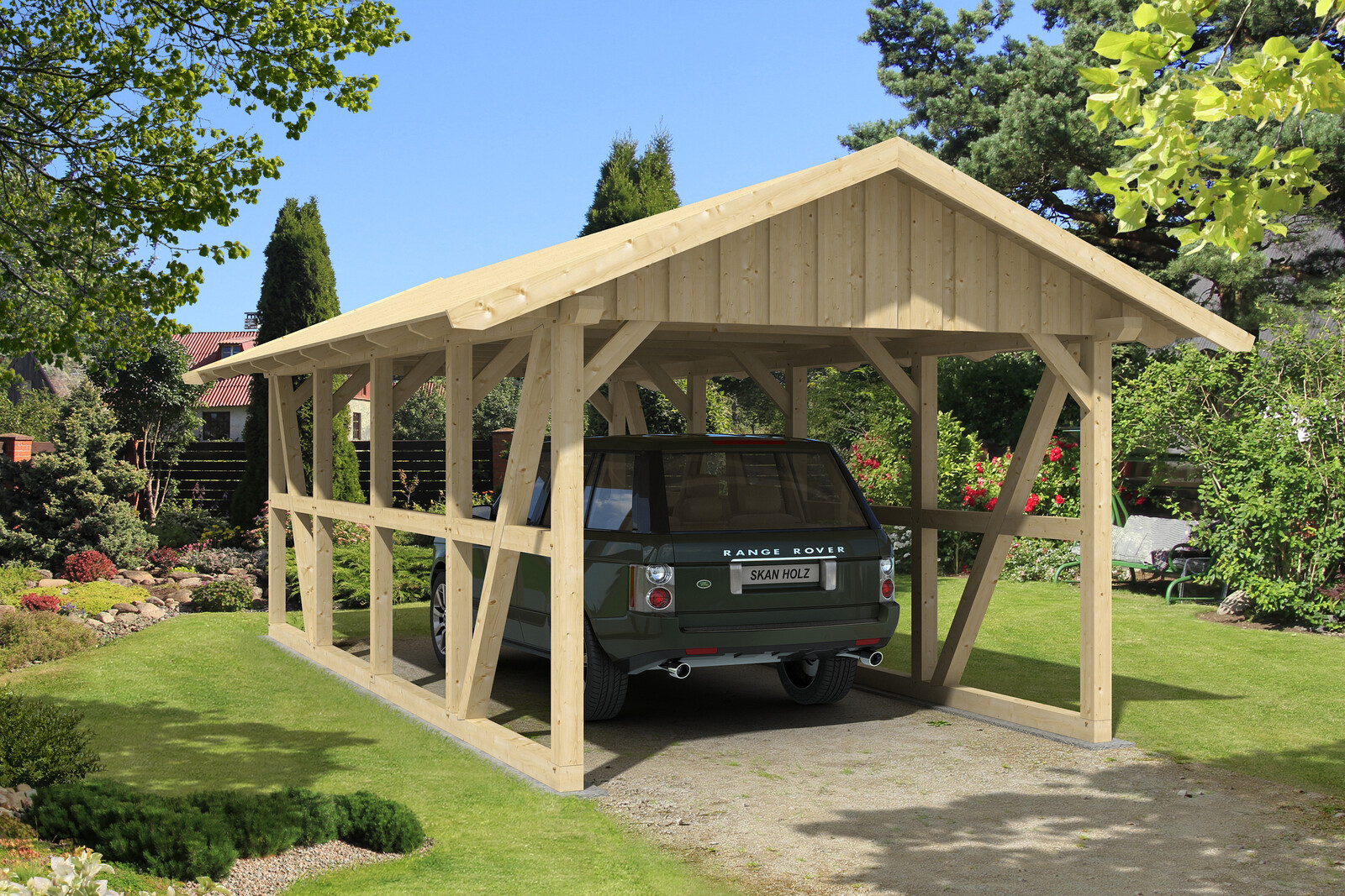 Carport Schwarzwald 424 x 772 cm, natur, mit Dachschalung