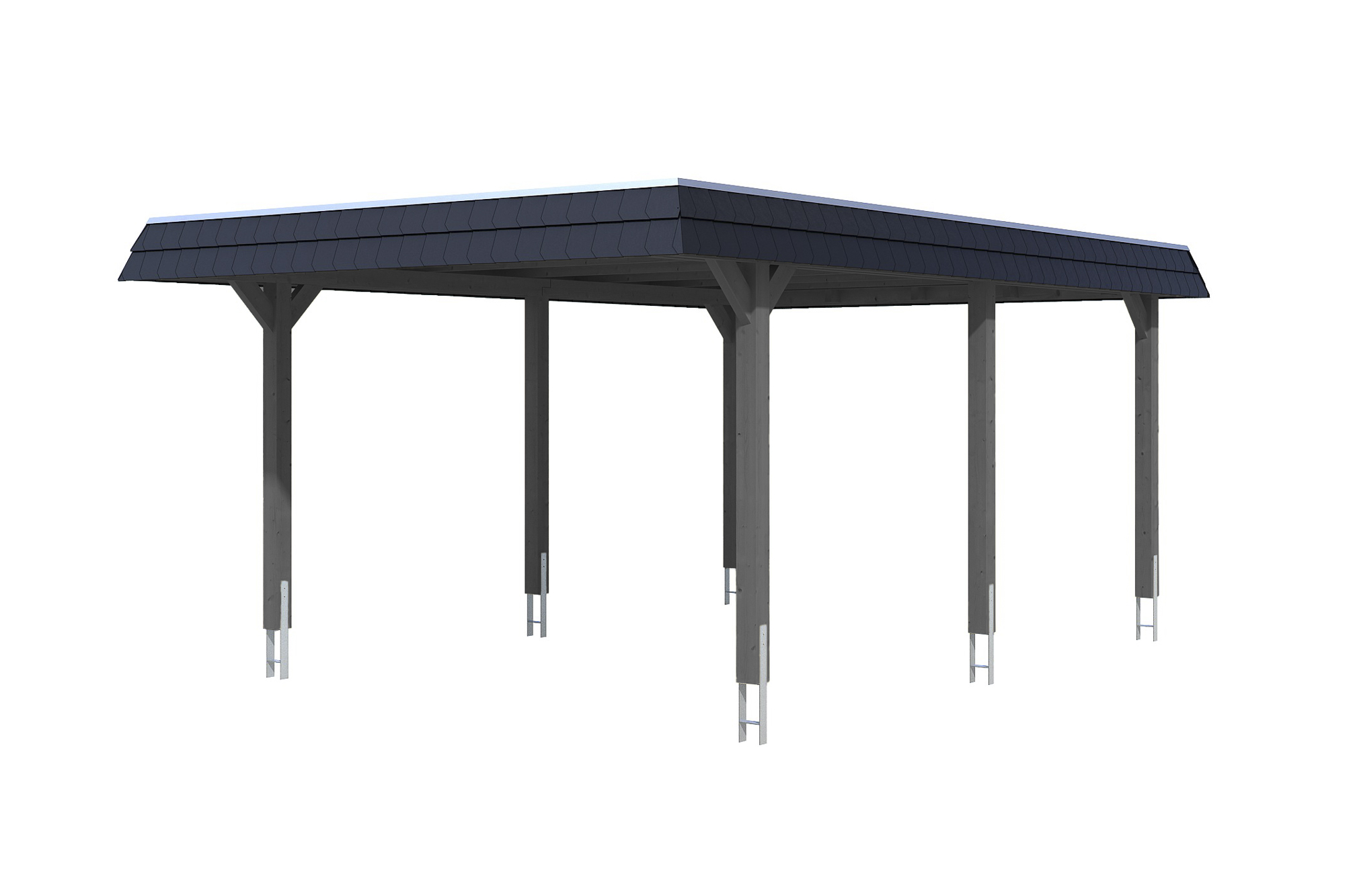 Carport Wendland 409 x 628 cm with EPDM roof, black fascia, colour pre-treated slate-grey