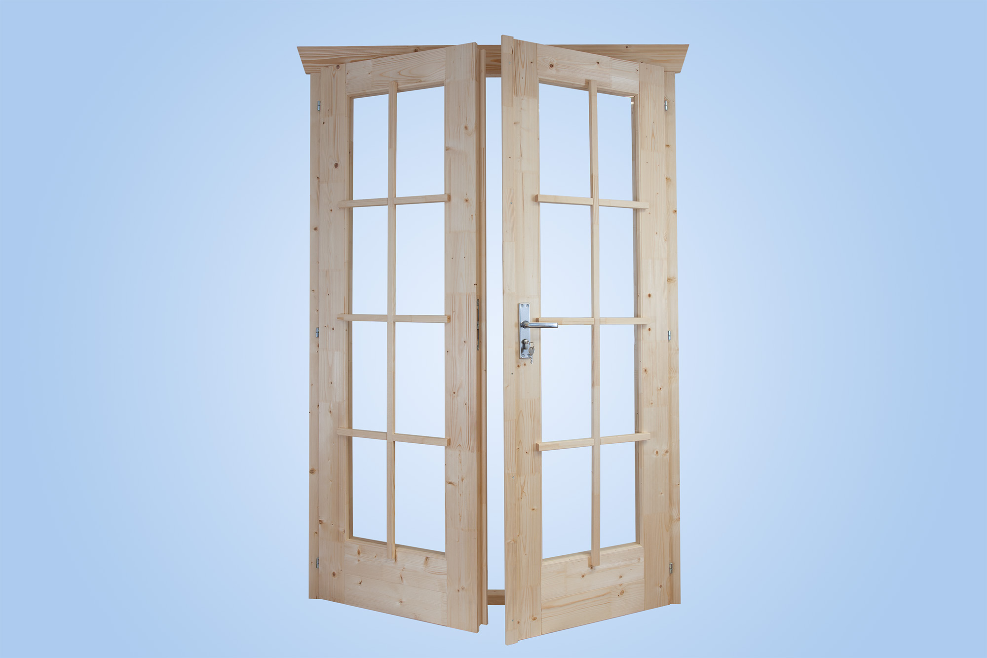 Doppeltür von außen geöffnet, Darstellung mit Sprossen