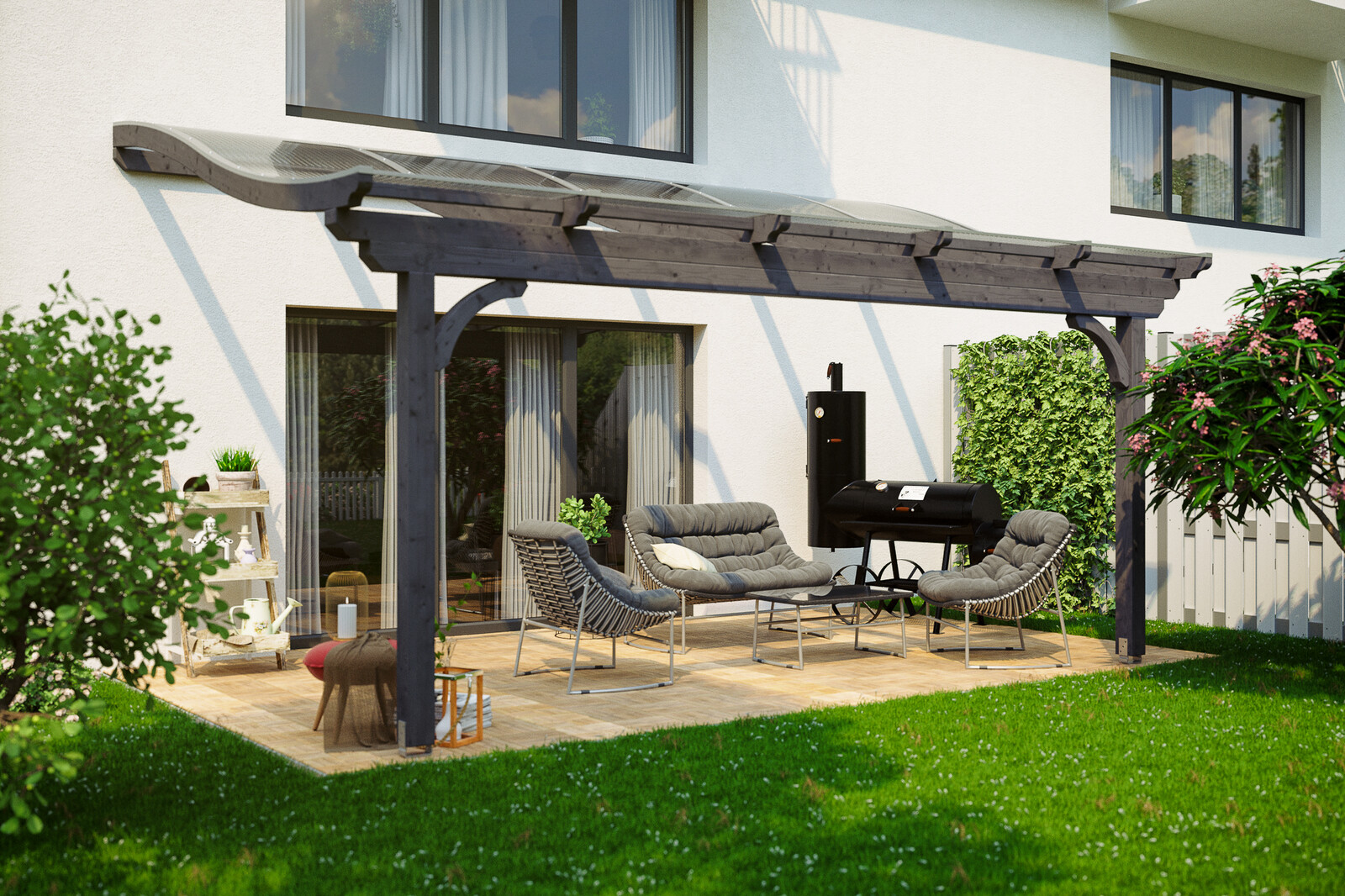 Terrassenüberdachung Verona 541 x 239 cm, Leimholz, schiefergrau
