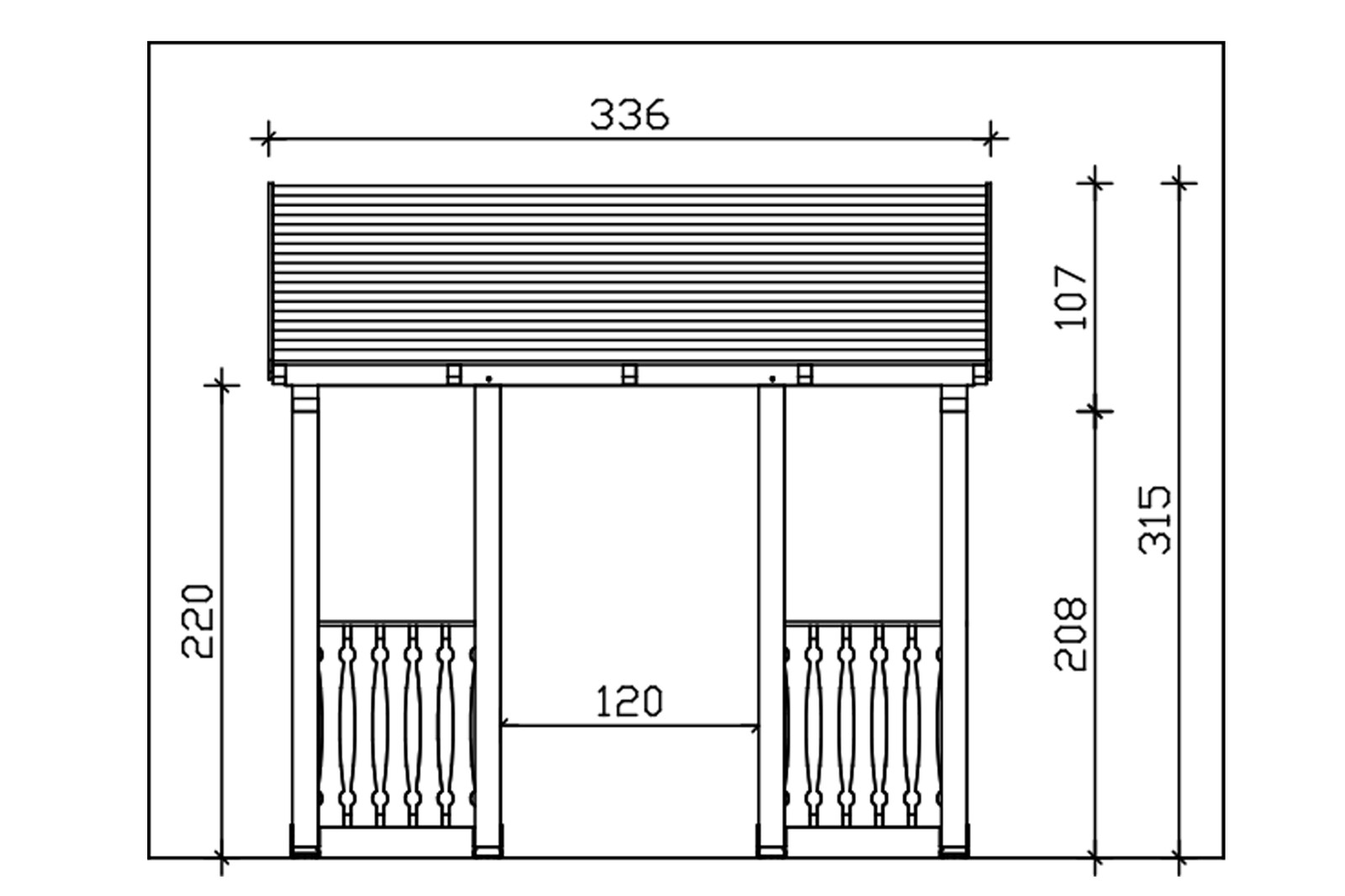 Vordach Paderborn Typ 8, 336 x 202 cm, eiche hell