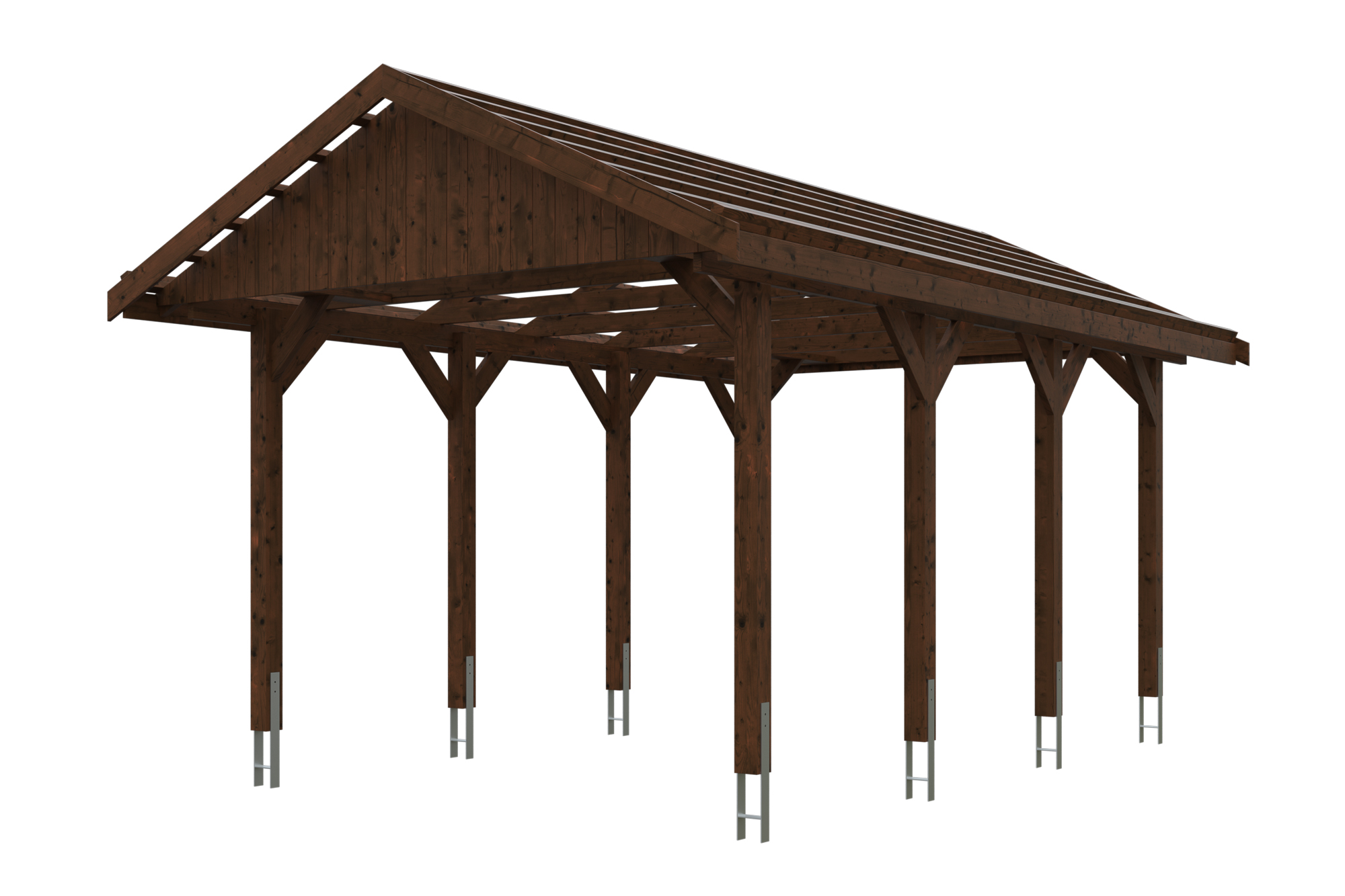 Produktbild: Carport Wallgau 380 x 600 cm, mit Dachlatten, farblich behandelt in nussbaum