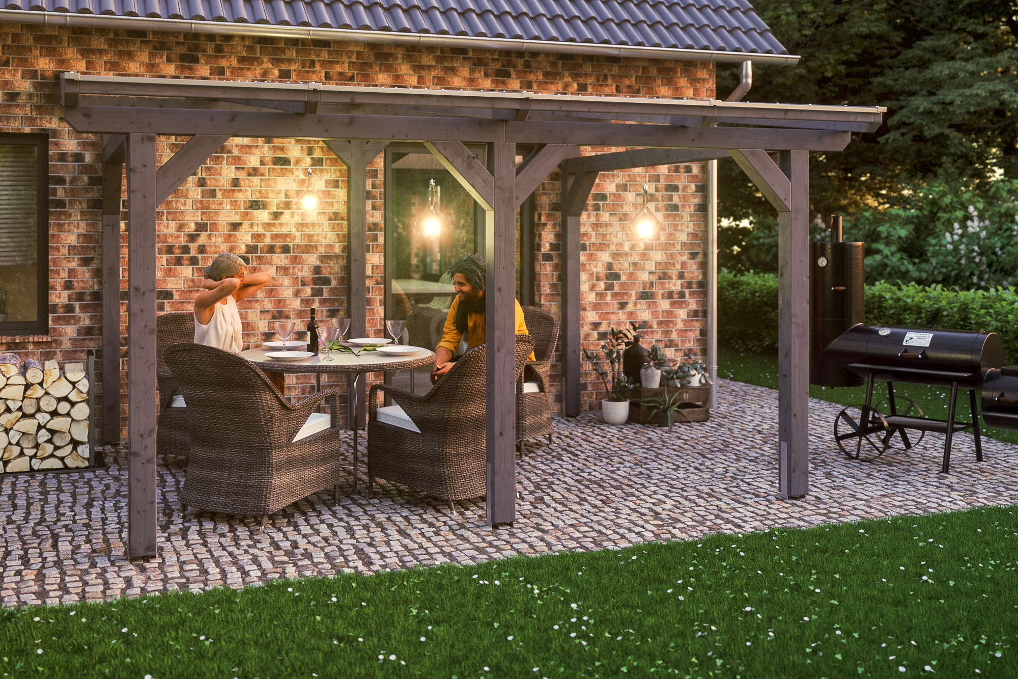 Ambientebild: Terrassenüberdachung Siena, Breite 434 cm, farblich behandelt in schiefergrau