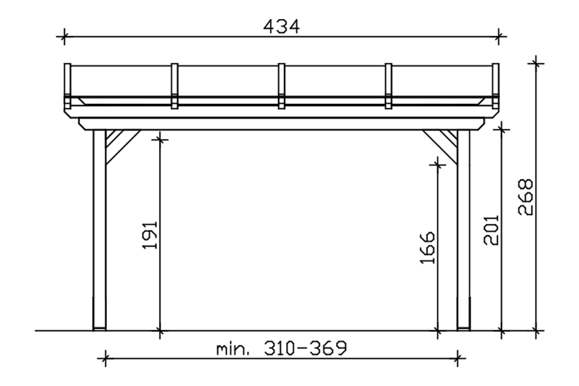 Terrasoverkapping Sanremo 434 x 250 cm, gelamineerd hout, onbehandeld