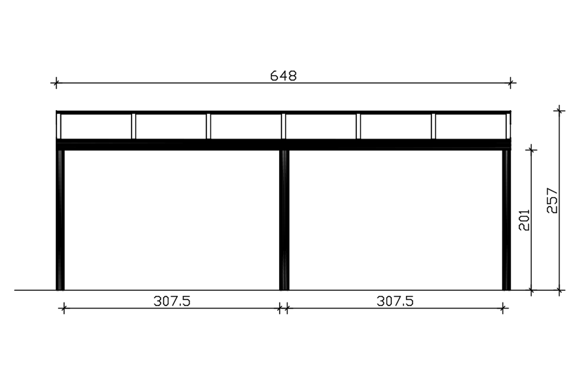 Grafik (Vorderansicht): Terrassenüberdachung Garda 648x307 cm