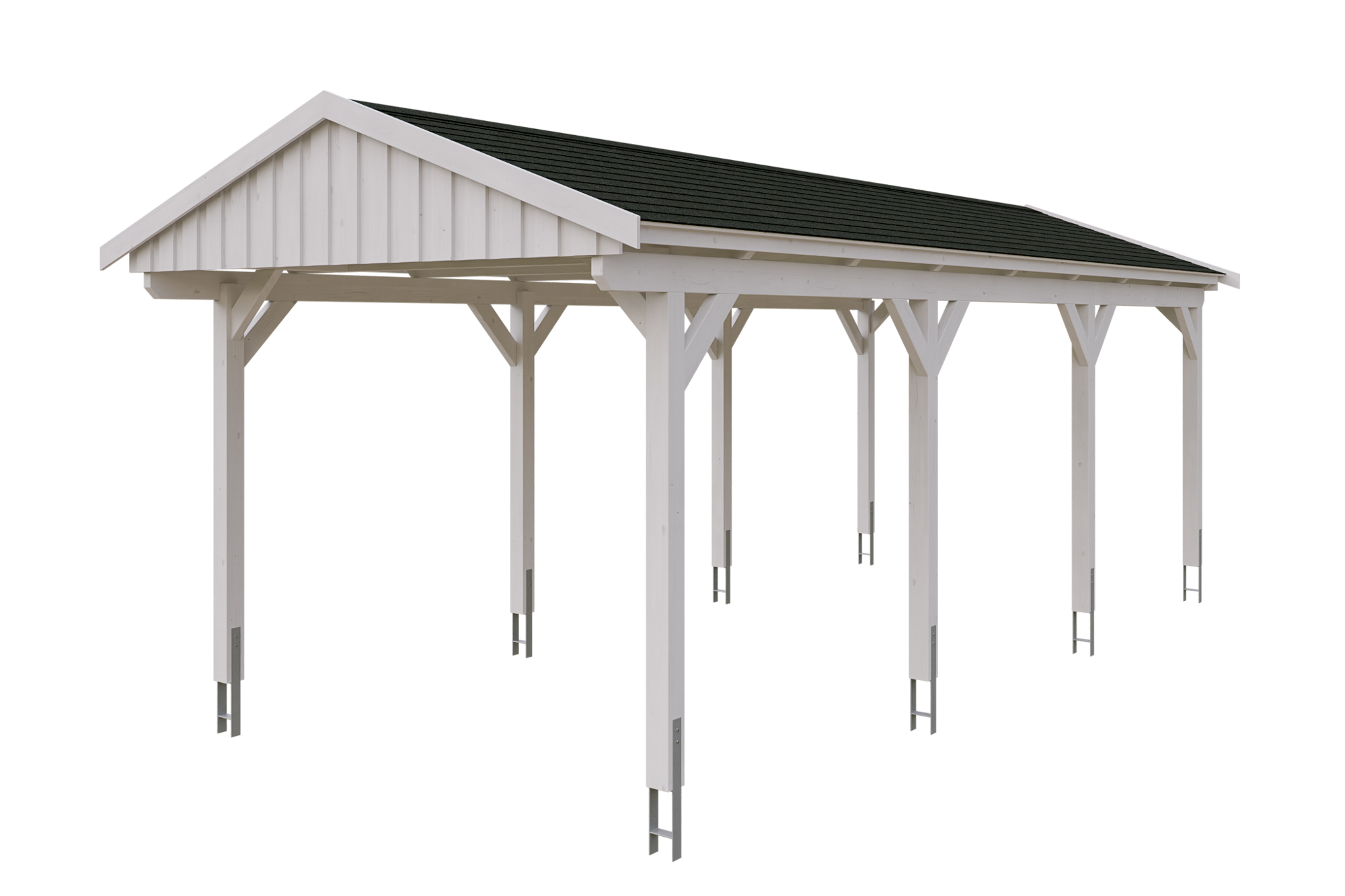 Produktbild: Carport Fichtelberg 317 x 808 cm, farblich behandelt in weiß, mit schwarzen Dachschindeln