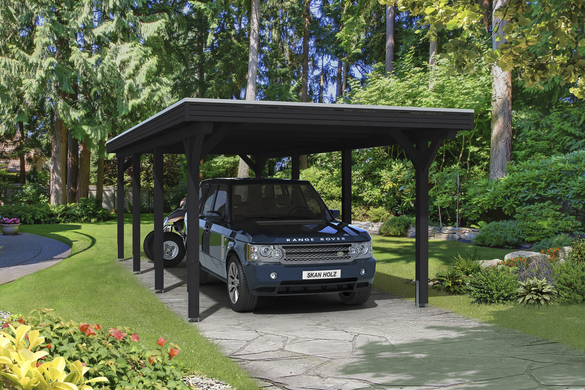 Ambientebild: Carport Spessart 355 x 846 cm, farblich behandelt in anthrazit
