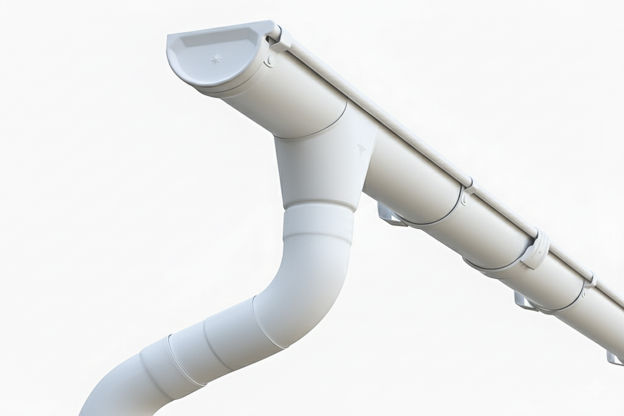 Produktbild: Regenrinne mit Ablaufrohr in weiß