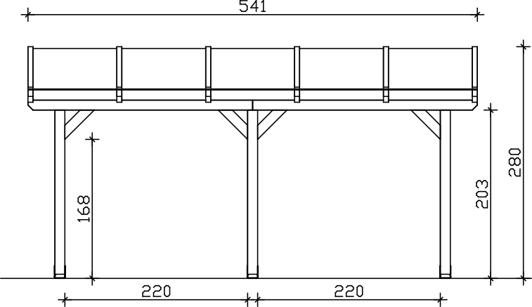 Grafik (Vorderansicht): Terrassenüberdachung Andria 541x400 cm