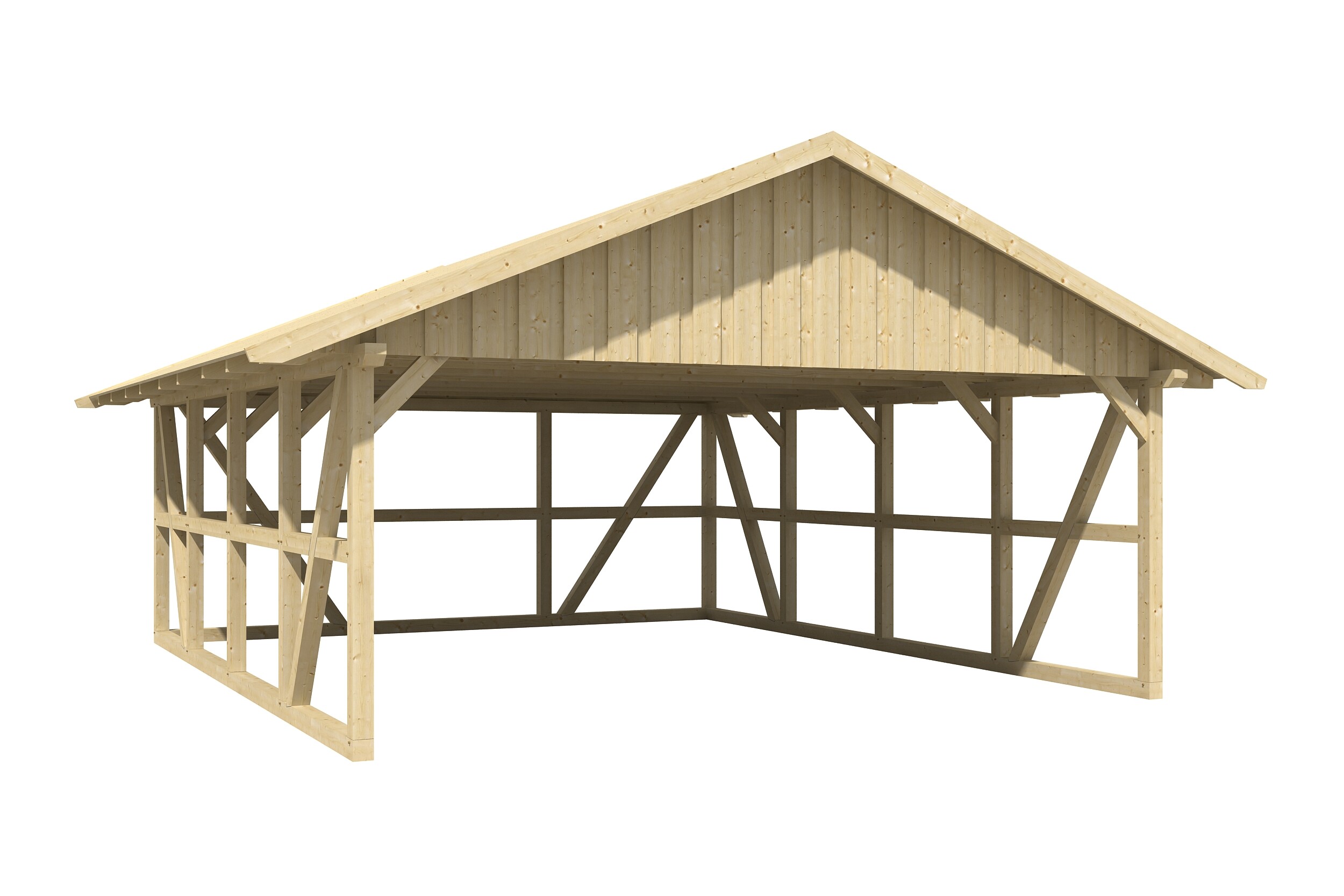 Carport Schwarzwald 684 x 772 cm mit Rückwand, natur, mit Dachschalung