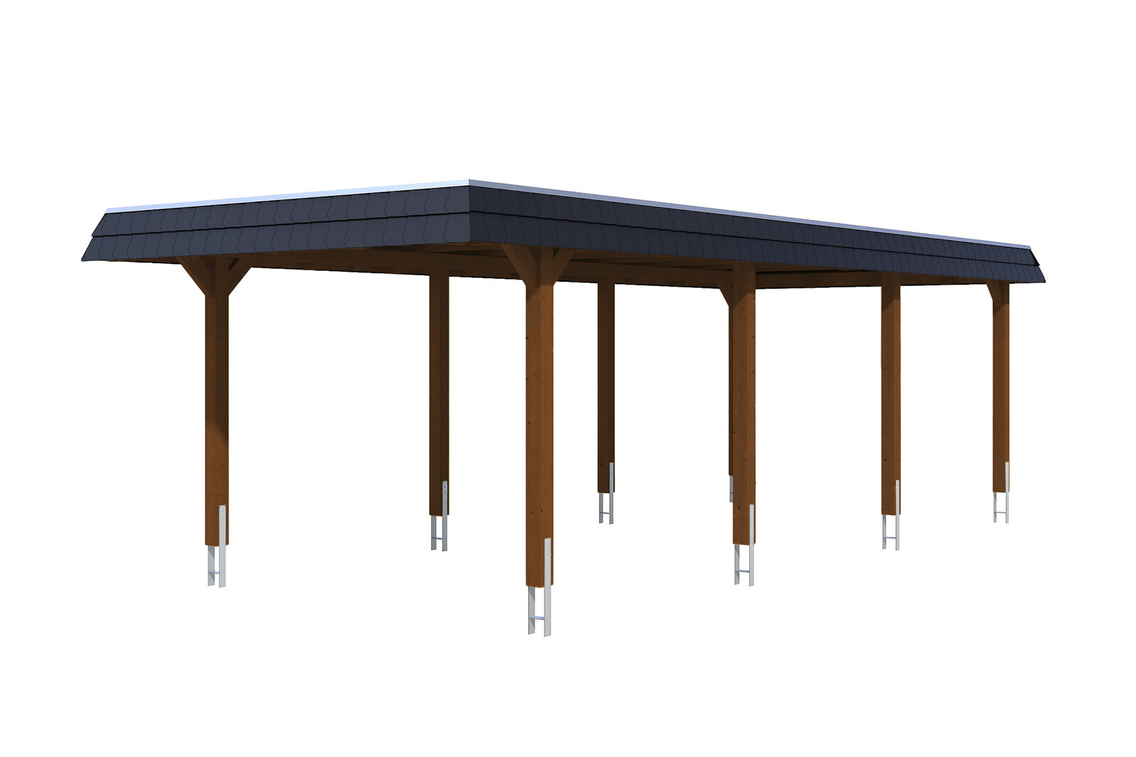 Carport Wendland 362 x 870 cm mit EPDM-Dach, schwarze Blende, nussbaum