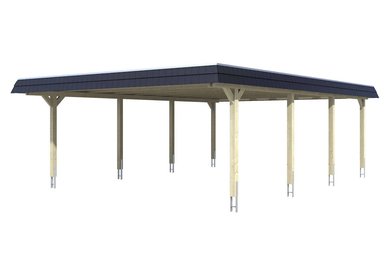 Carport WENDLAND 630x879cm, toit en aluminium, bandeau noir, bois lamellé-collé, non traité