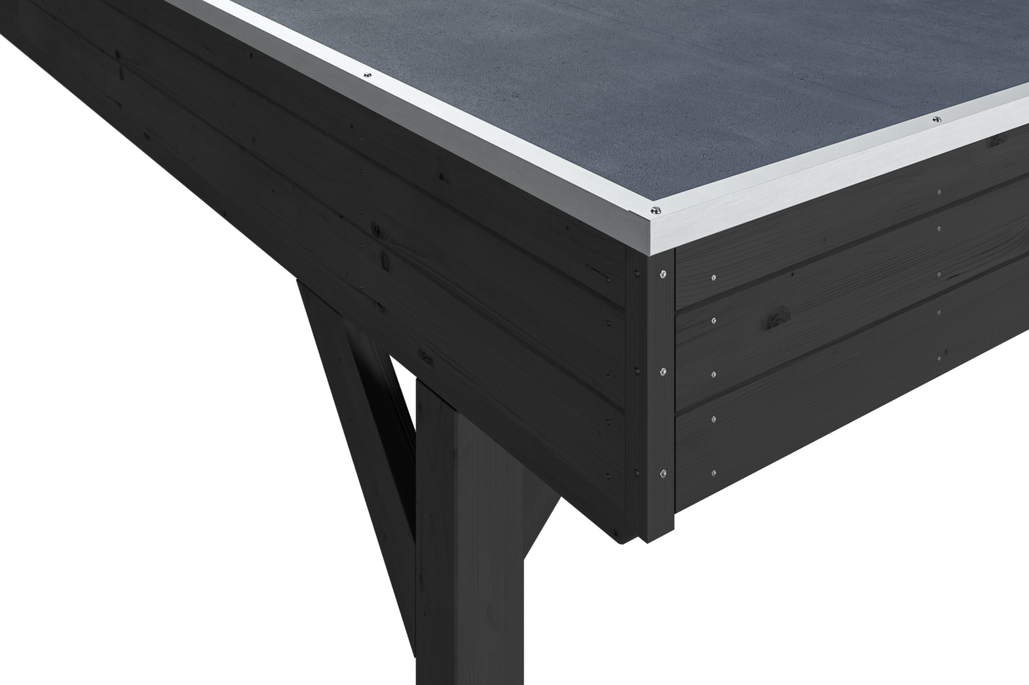 Detailbild: EPDM-Dacheindeckung und Dachblende beim Doppelcarport Grunewald, farblich behandelt in anthrazit