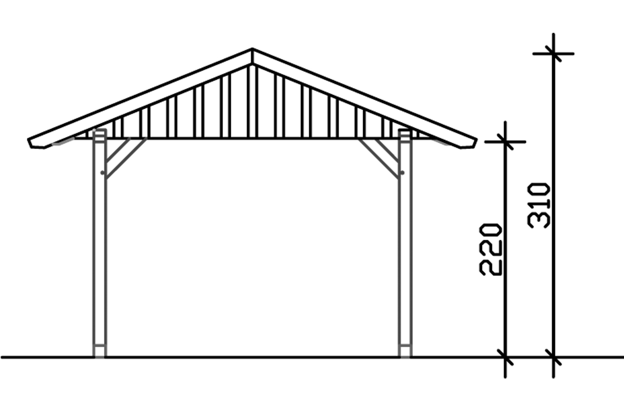 Carport SCHWARZWALD 434x600cm avec planches de toit, KVH-bois d'épinette, traitement coloré noyer