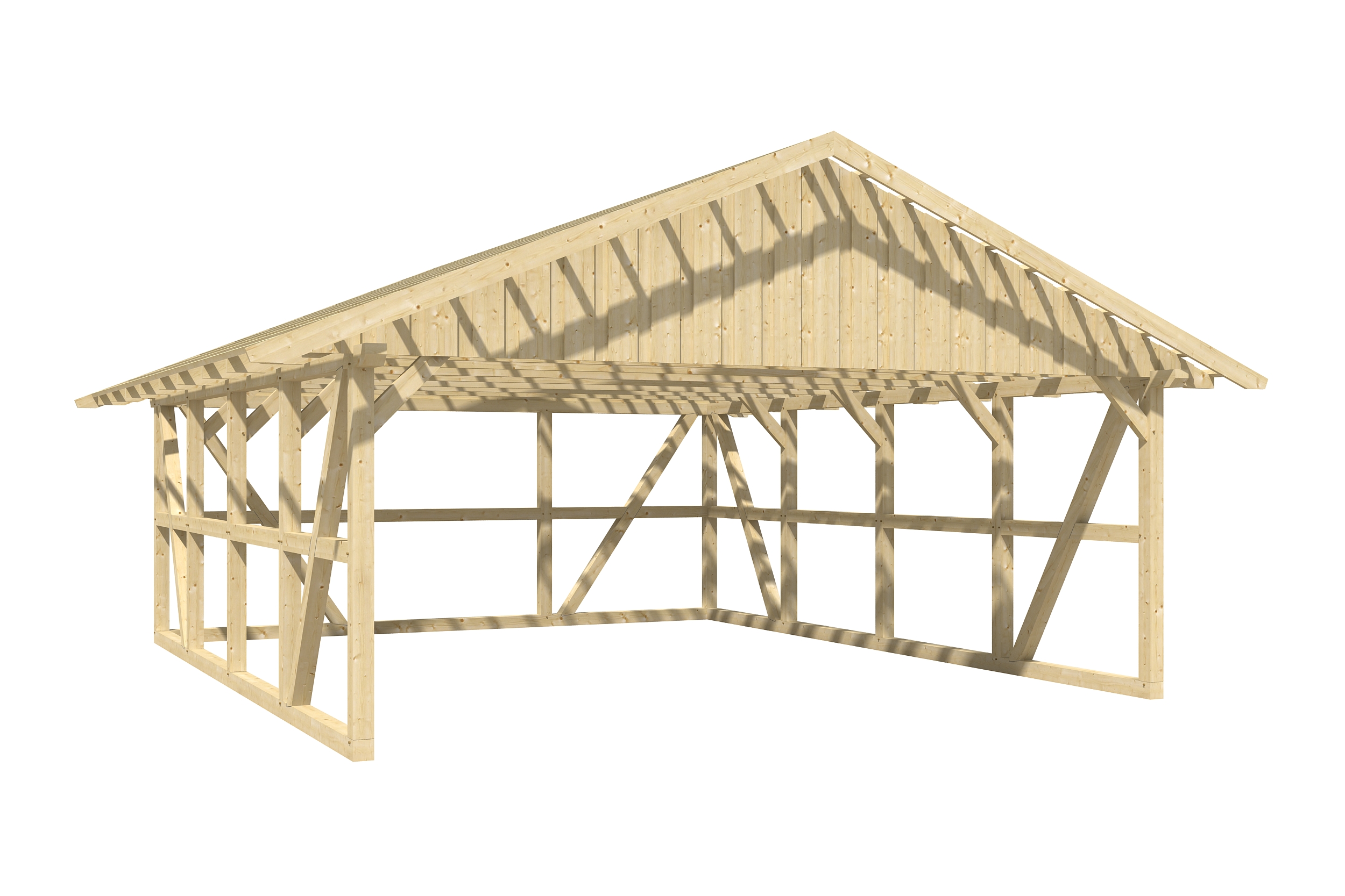 Carport SCHWARZWALD 684x772cm avec paroi arriere, lattis, KVH-bois d'épinette, non traité