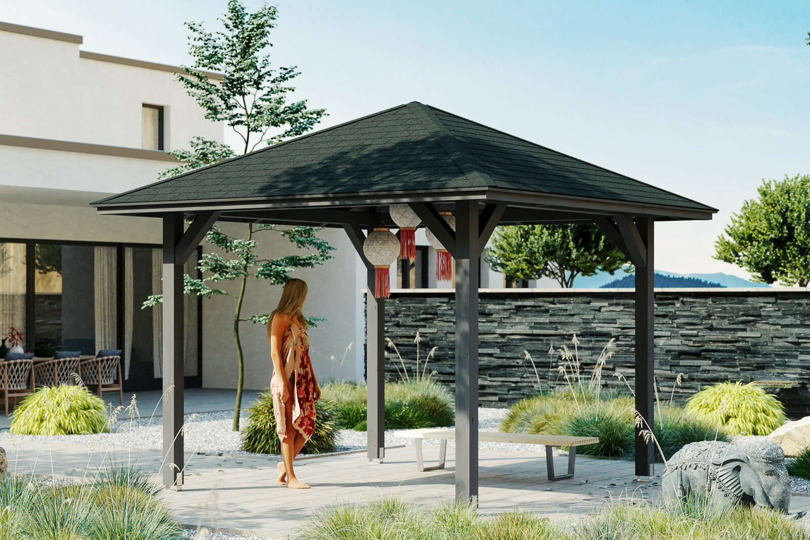 Gazebo Cannes 1, glulam, pre-treated slate-grey