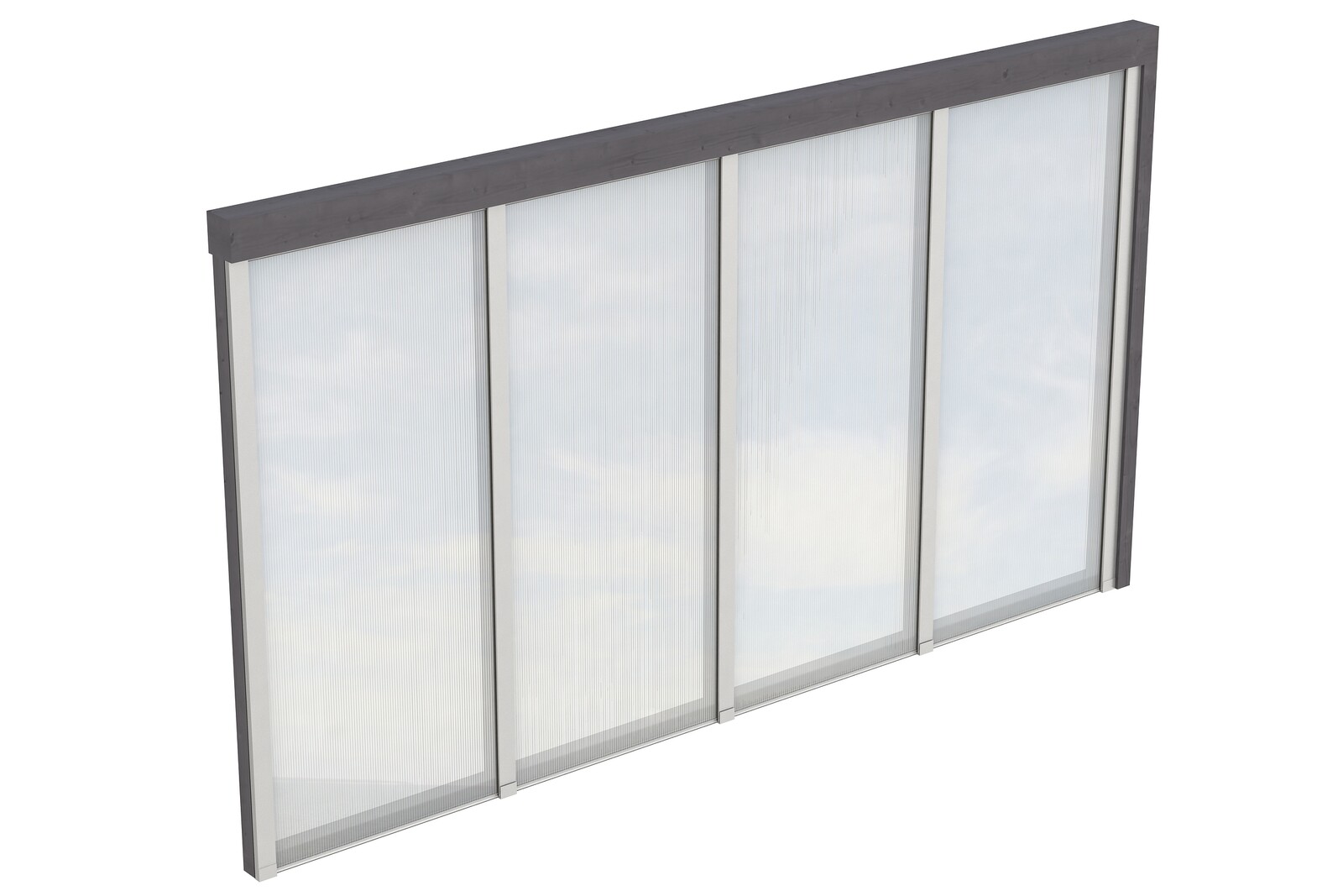 Zijwand van polycarbonaat 355 x 200 cm, voor terrasoverkapping met wandaanbouw, sparrenhout, gelakt in leigrijs