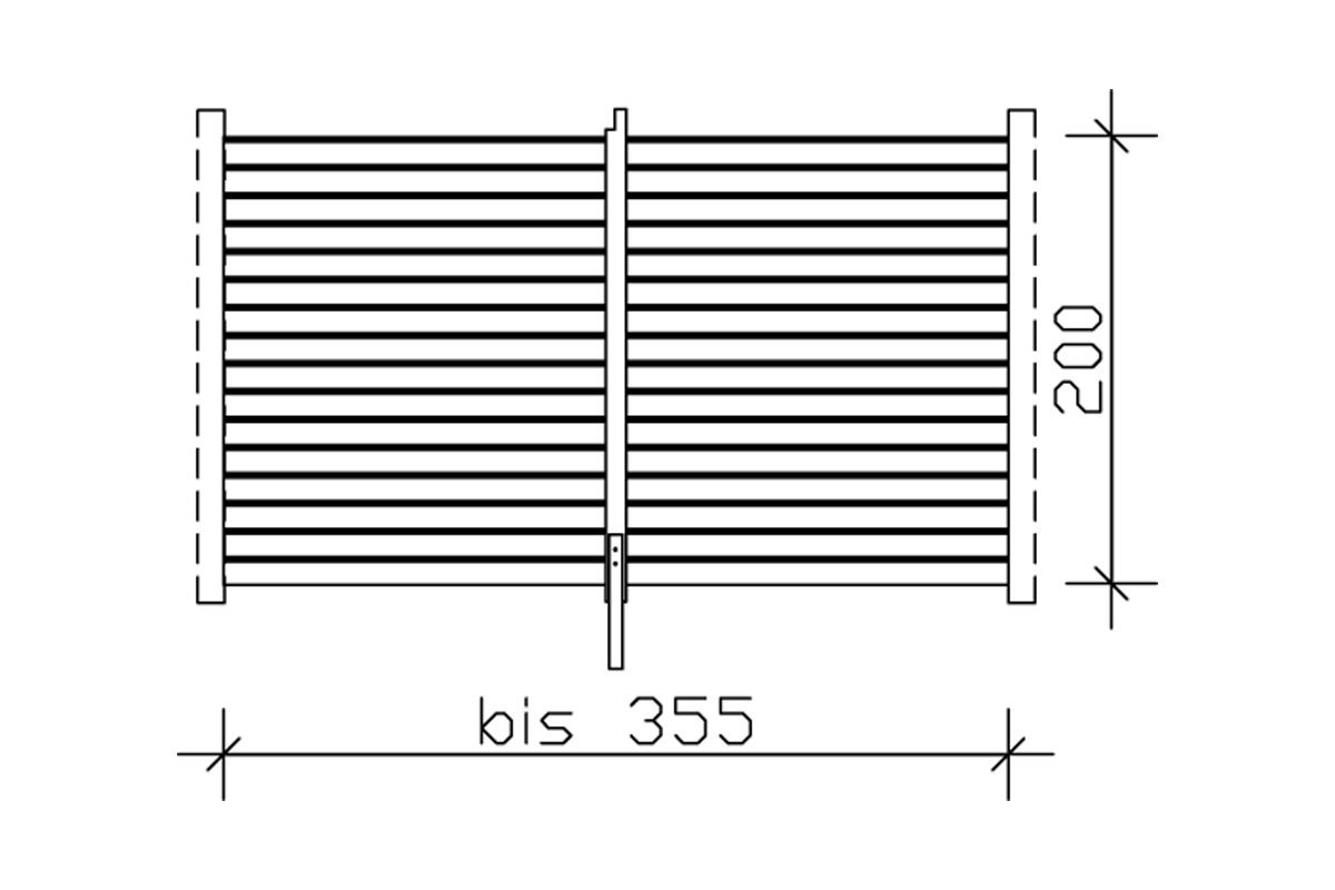 Grafik: Rückwand aus Profilschalung 355 x 200 cm