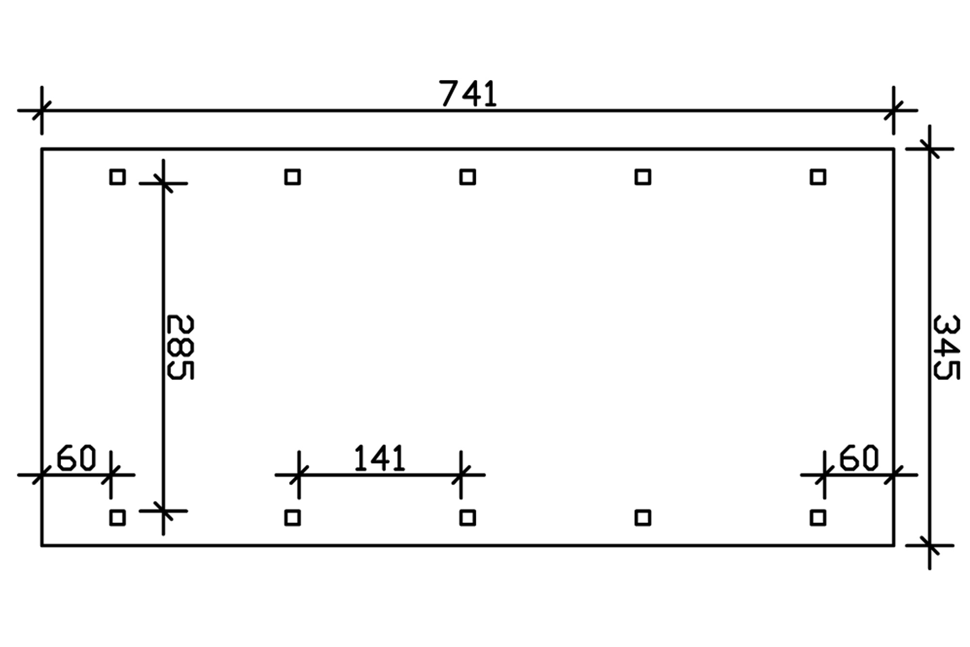 Carport SPREEWALD 345x741cm, planches de toit et EPDM, bandeau rouge, bois résineux imprégné vert