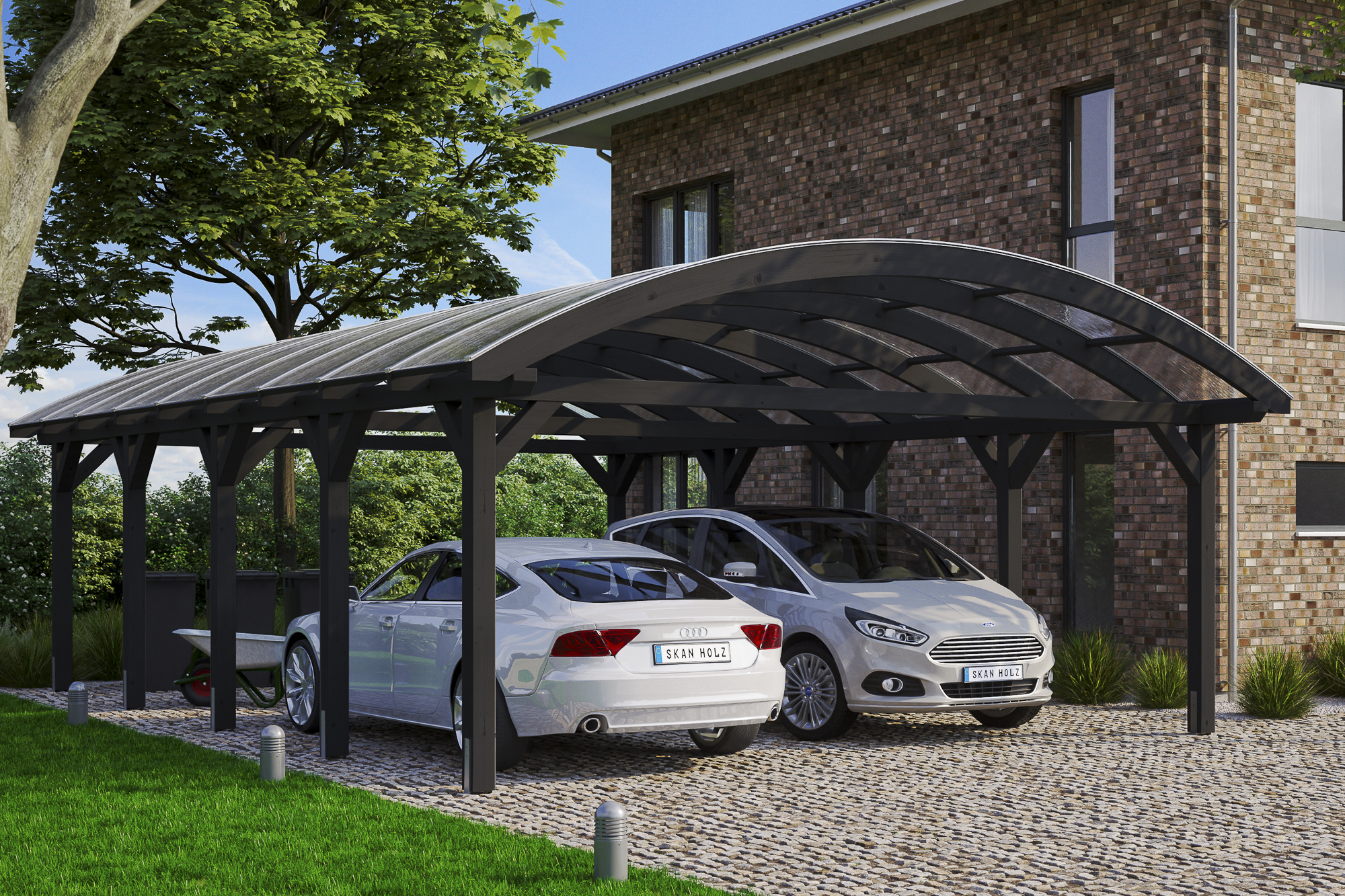 Ambientebild: Carport Franken 635 x 969 cm, farblich behandelt in anthrazit